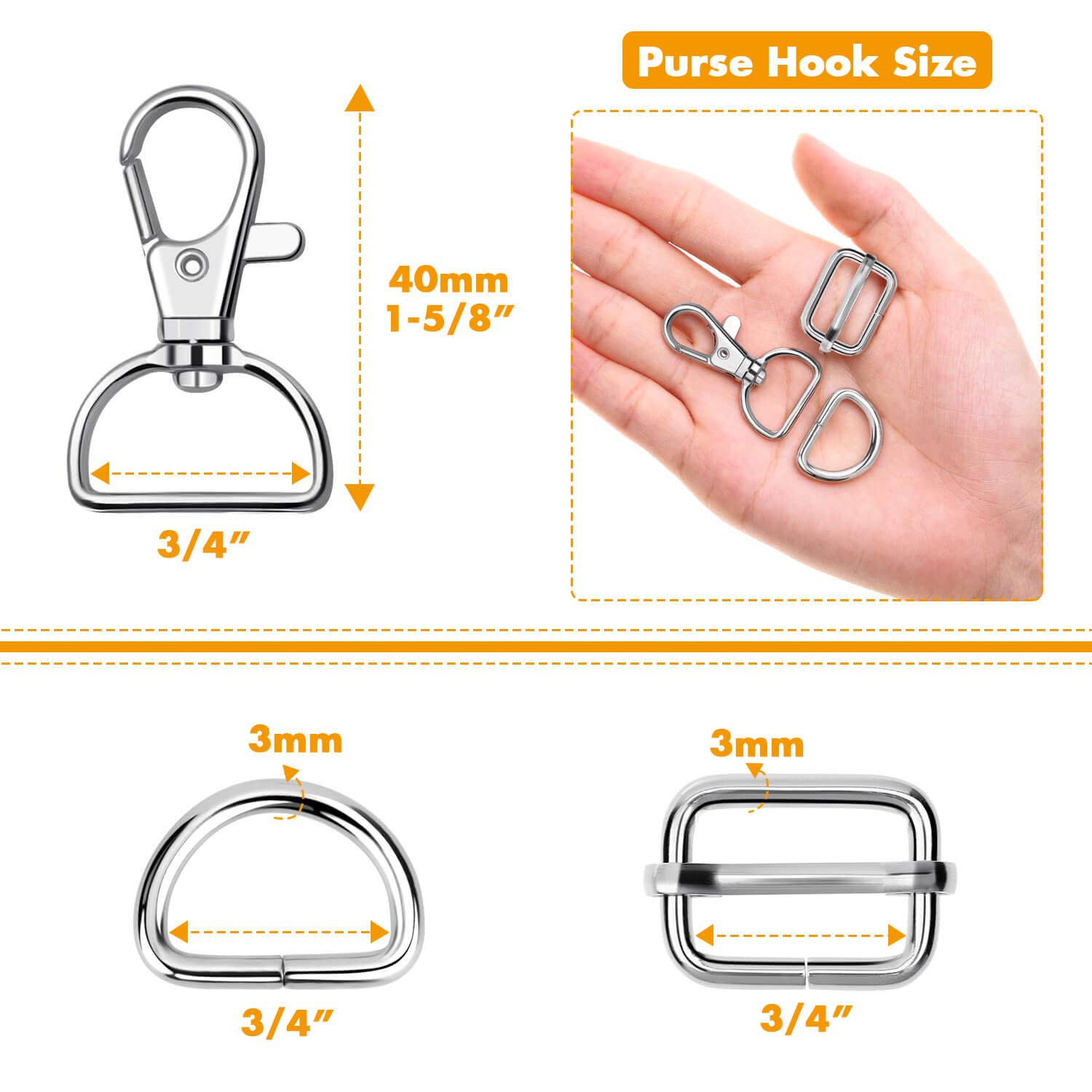 PAXCOO 50pcs Purse Hardware Swivel Hooks with D Rings - 3/4 Inch for Handbags, Keychains, Lanyards & DIY Craft Projects - Perfect for Bag Making, Accessories & Fashion Design