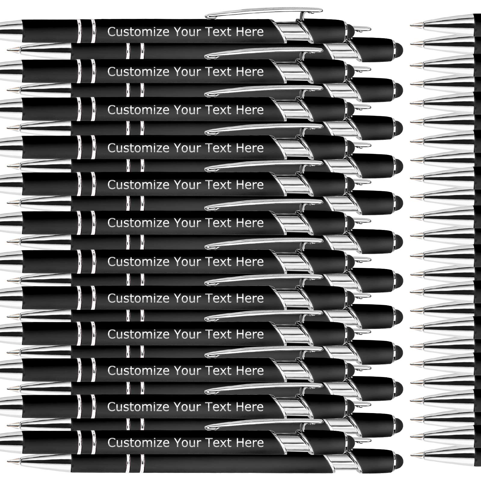 48 Pack Personalized Custom Engraved Ballpoint Pens with Stylus Tip - Bulk Office Pens for Men & Women - Ideal Birthday, Graduation Gifts - Medium Point Black Ink - Perfect for Business, School & Everyday Use
