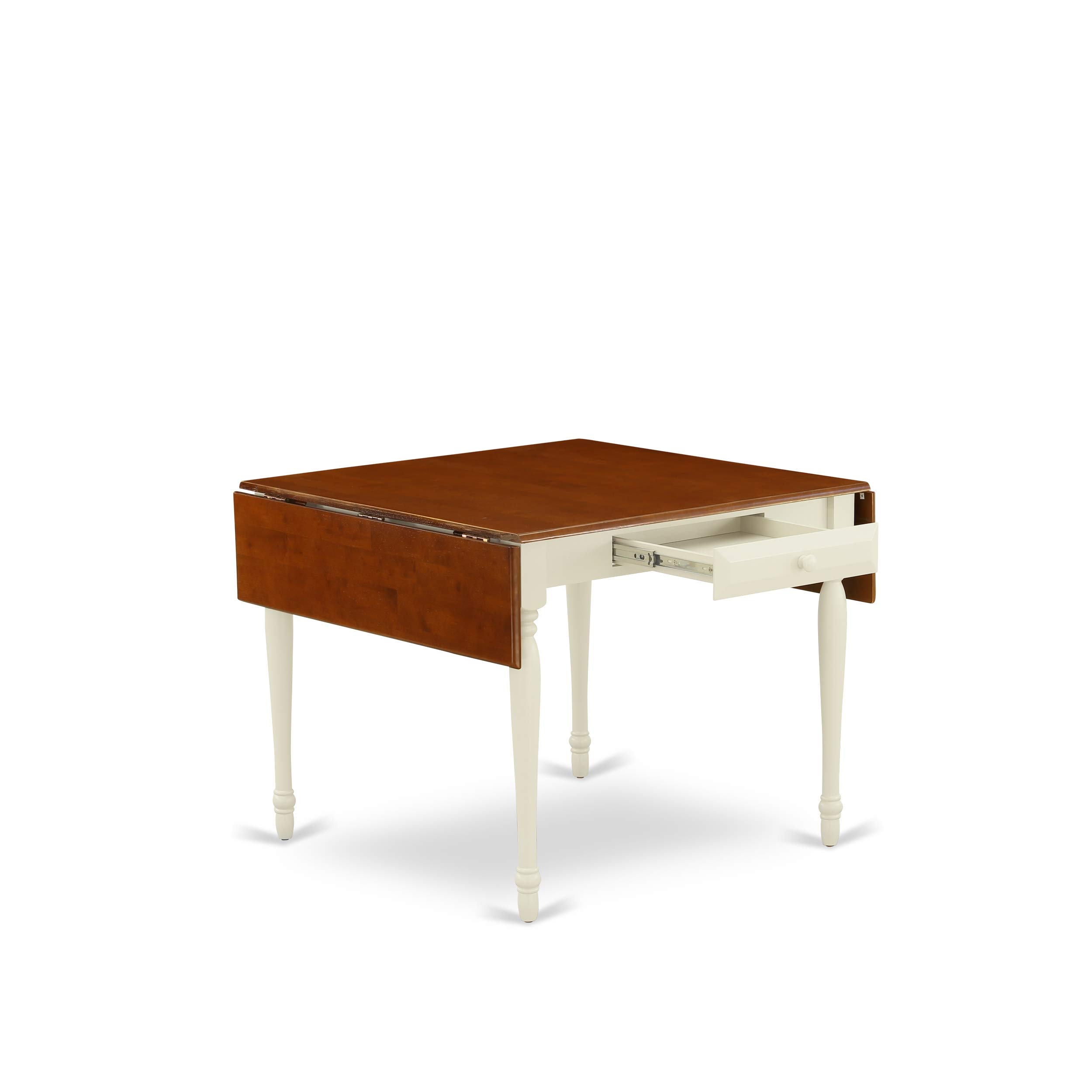 East West Furniture 3 Piece Dining Table Set for Small Spaces - 36x54 Inch Rectangle Wooden Drop Leaf Table with 2 Linen Upholstered Chairs, Buttermilk & Cherry - Perfect for Apartments, Breakfast Nooks & Cozy Dining Areas