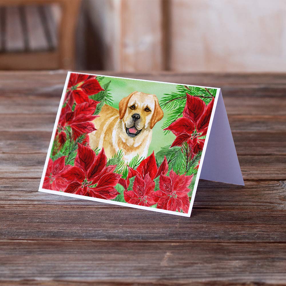 Golden Retriever Poinsettia Christmas Greeting Cards - Pack of 8 Blank A7 Note Cards (5x7 inches) with Envelopes | Whimsical Holiday Card Set for Christmas Wishes, Thank You Notes & Seasonal Greetings