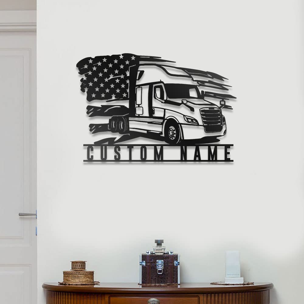 Custom Cascadia Truck Metal Wall Art with LED Lights - Personalized Trucker Black Metal Sign for Living Room, Outdoor Decor - Large 24x24 Inch Home Gift for Truck Drivers - Perfect for Man Cave, Garage & Office Decor