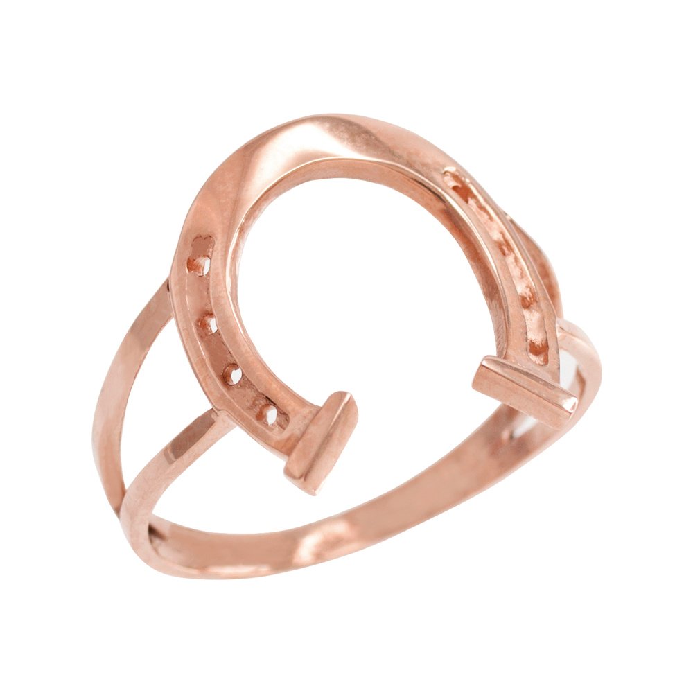 10k Rose Gold Horseshoe Ring for Women - Dainty Good Luck Jewelry Gift for Birthday, Anniversary & Everyday Wear