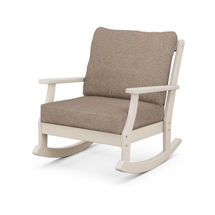 POLYWOOD Braxton Deep Seating Rocking Chair - All-Weather Wicker Outdoor Rocker with Cushions | Perfect for Patio, Deck, Poolside & Garden Relaxation