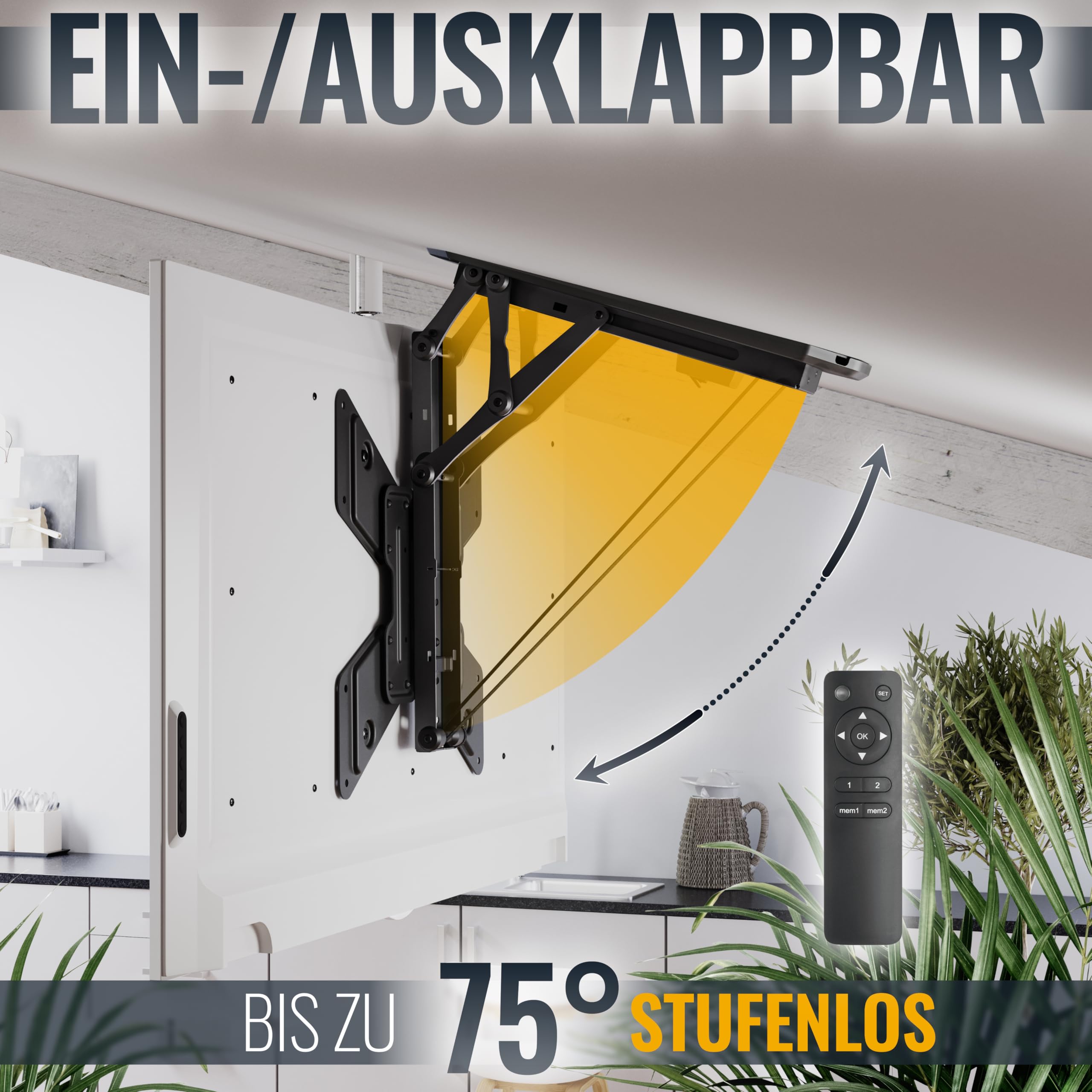 RICOO SE0544 Electric TV Ceiling Mount for 23-55 Inch TVs - Foldable Lift System Supports Up to 30kg & VESA 400x400mm - Perfect for Living Rooms, Bedrooms & Home Theaters