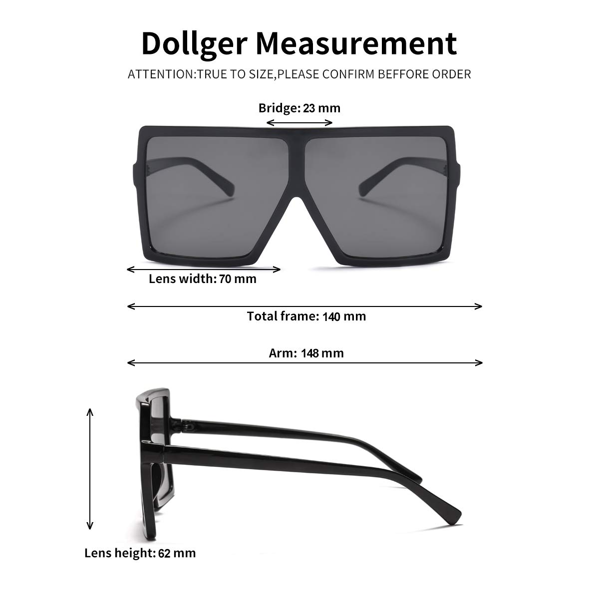 Dollger Square Oversized Sunglasses for Women & Men - Retro 70s Flat Top Shades - UV Protection Fashion Sunglasses - Perfect for Beach, Driving & Outdoor Activities