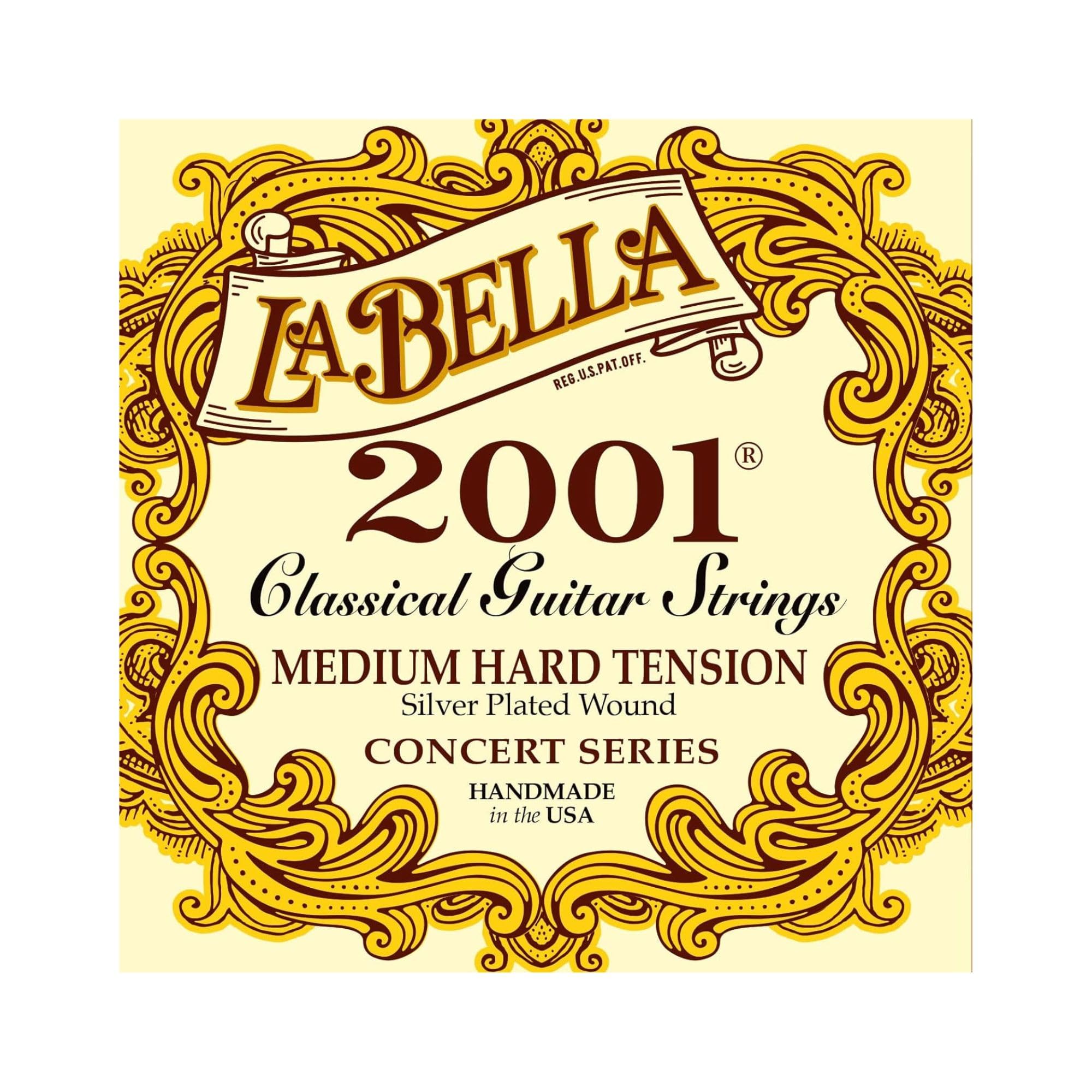 La Bella 2001 Medium Hard Tension Silver-Plated Wound Classical Guitar Strings (029-0435) - Premium Nylon Strings for Classical & Flamenco Guitar Performance