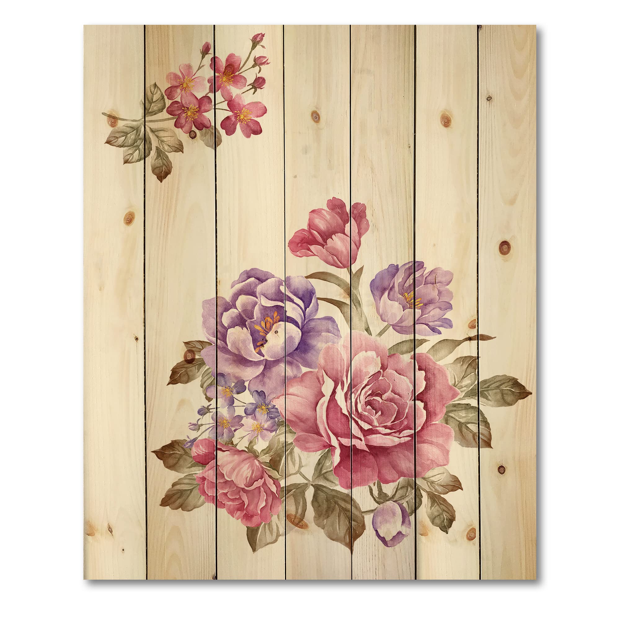 Farmhouse Wood Wall Decor - Pink and Purple Floral Bouquet Wall Art, Large Printed Pine Wood Panels for Home & Office Decoration | Perfect for Living Room, Bedroom, or Wedding Backdrop