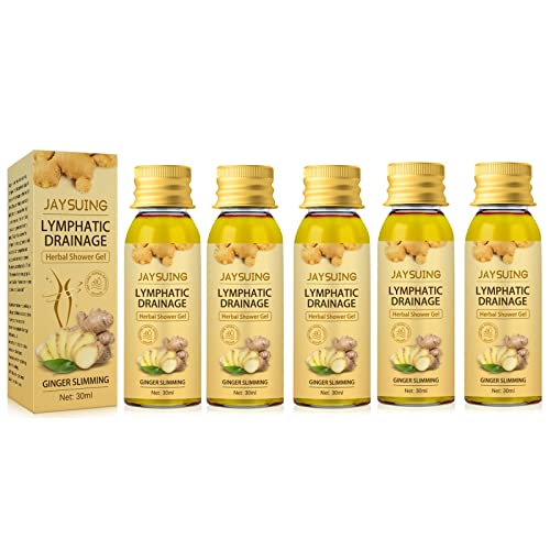 Organic Ginger Lymphatic Drainage & Slimming Shower Gel - Herbal Detox Body Wash for Cellulite Reduction, Moisturizing & Refreshing Natural Formula (30ml x 5 Pack) | Post-Workout Recovery & Spa-Like Home Relaxation