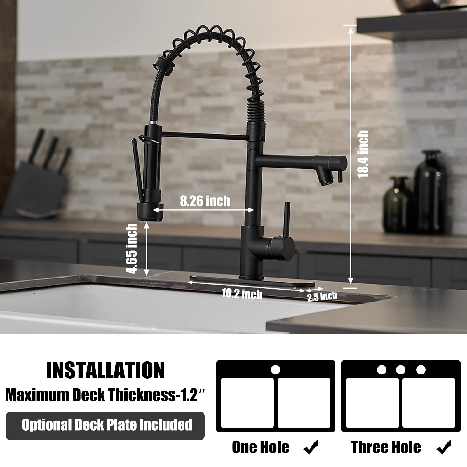 Premium Matte Black Commercial Kitchen Sink Faucet - Single Handle High Arc Pull Down Sprayer with Cover Plate | Ideal for Restaurants, Home Kitchens & Food Prep Areas