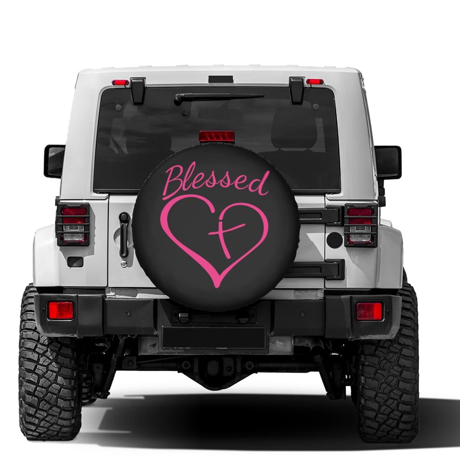 Blessed Heart with Cross Spare Tire Cover - 17 Inch Dustproof Wheel Protector for Trailers, RVs, SUVs & Vehicles | Perfect for Outdoor Travel & Religious Road Trips