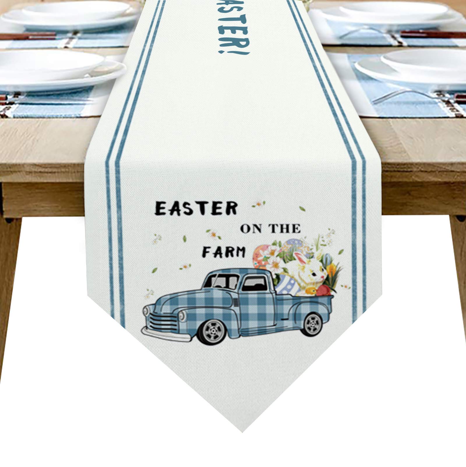 Linen Burlap Table Runner - Farmhouse Easter Decor for Dining & Tea Tables