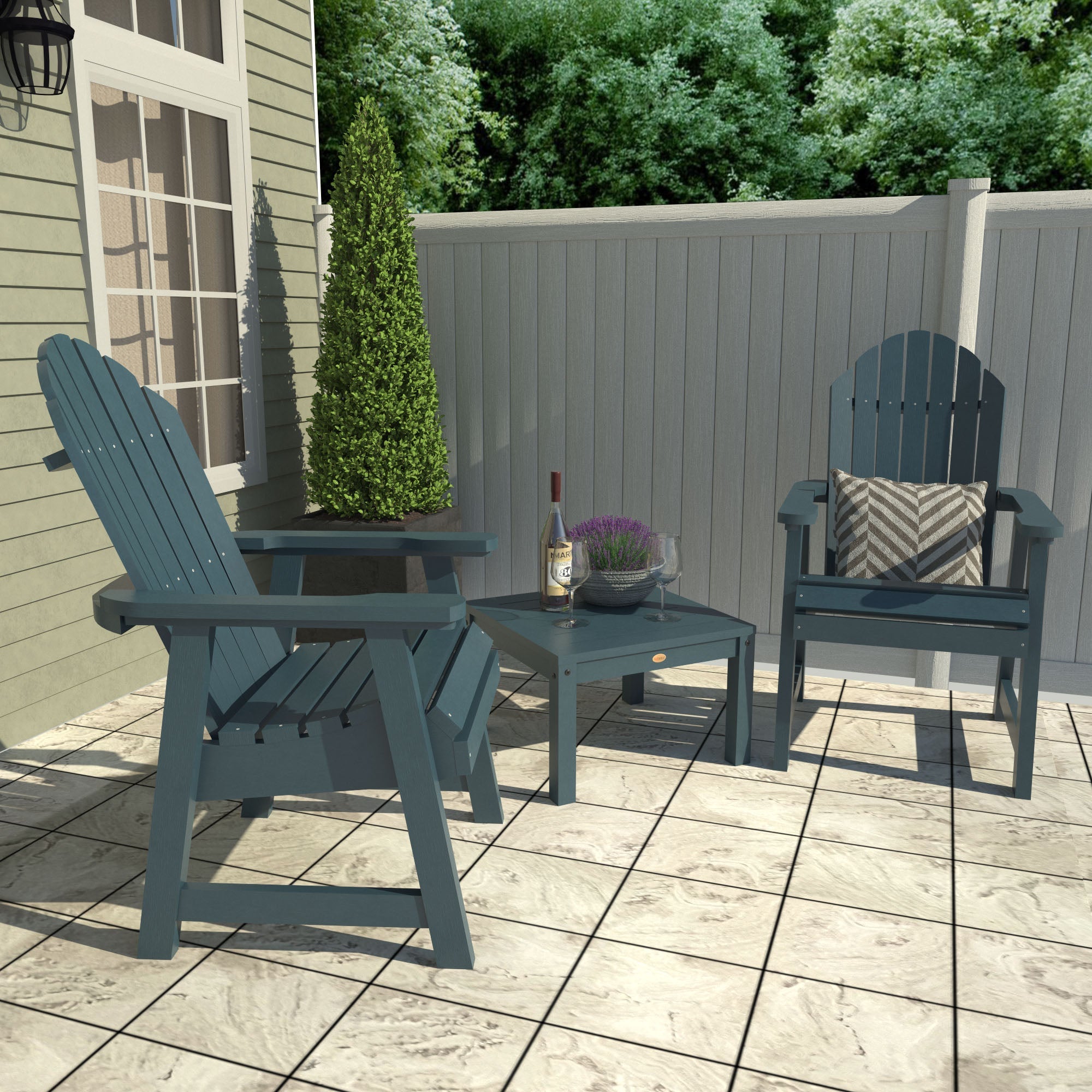 2 Pack Hamilton Folding Deck Chairs with Adirondack Side Table - Outdoor Patio Furniture Set for Poolside, Garden & Backyard Relaxation