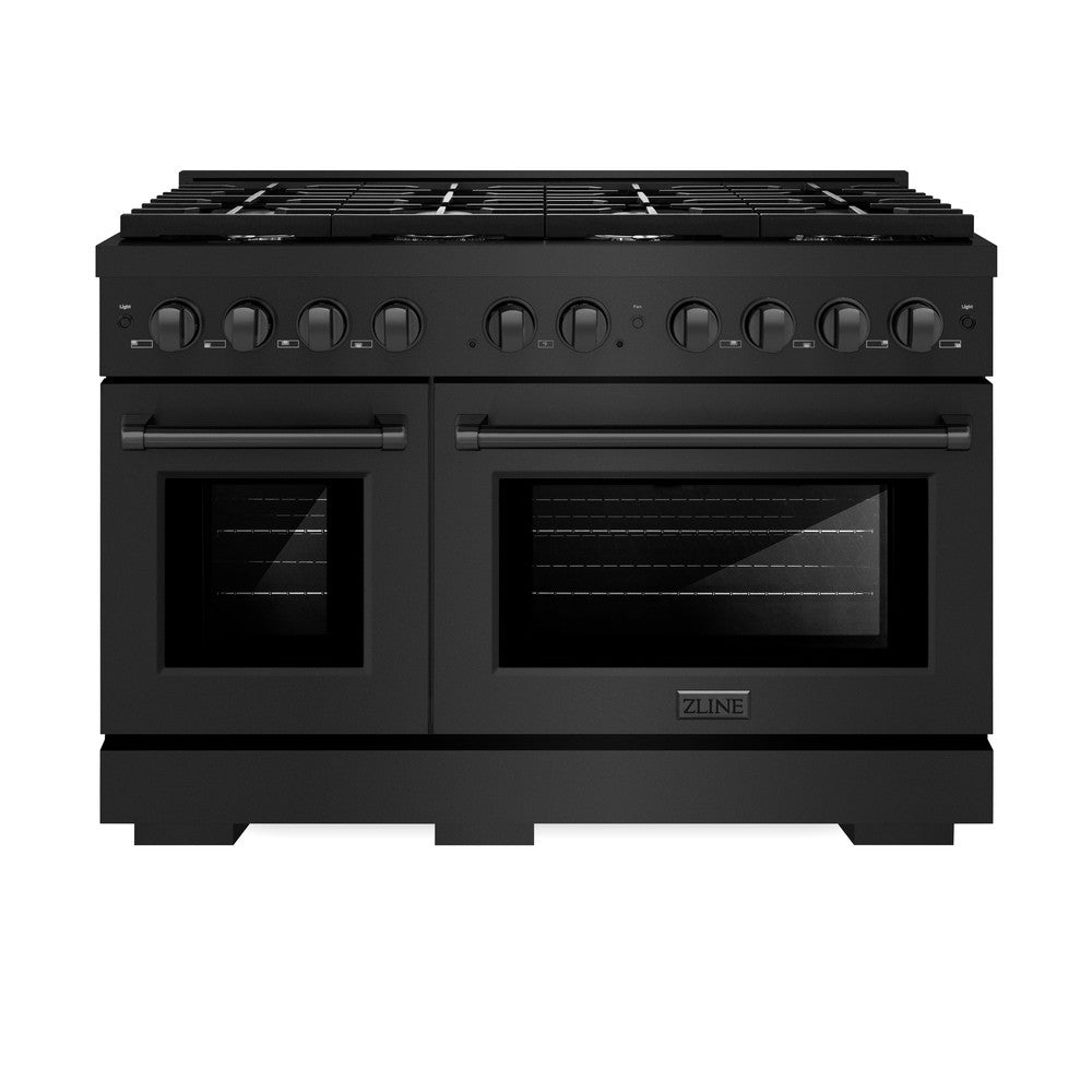 ZLINE 48-inch 6.7 cu.ft Black Stainless Steel Dual Fuel Range - 8 Burner Gas Cooktop & Double Oven (Model SDRB 48) | Professional Kitchen Appliance for Home Chefs & Cooking Enthusiasts
