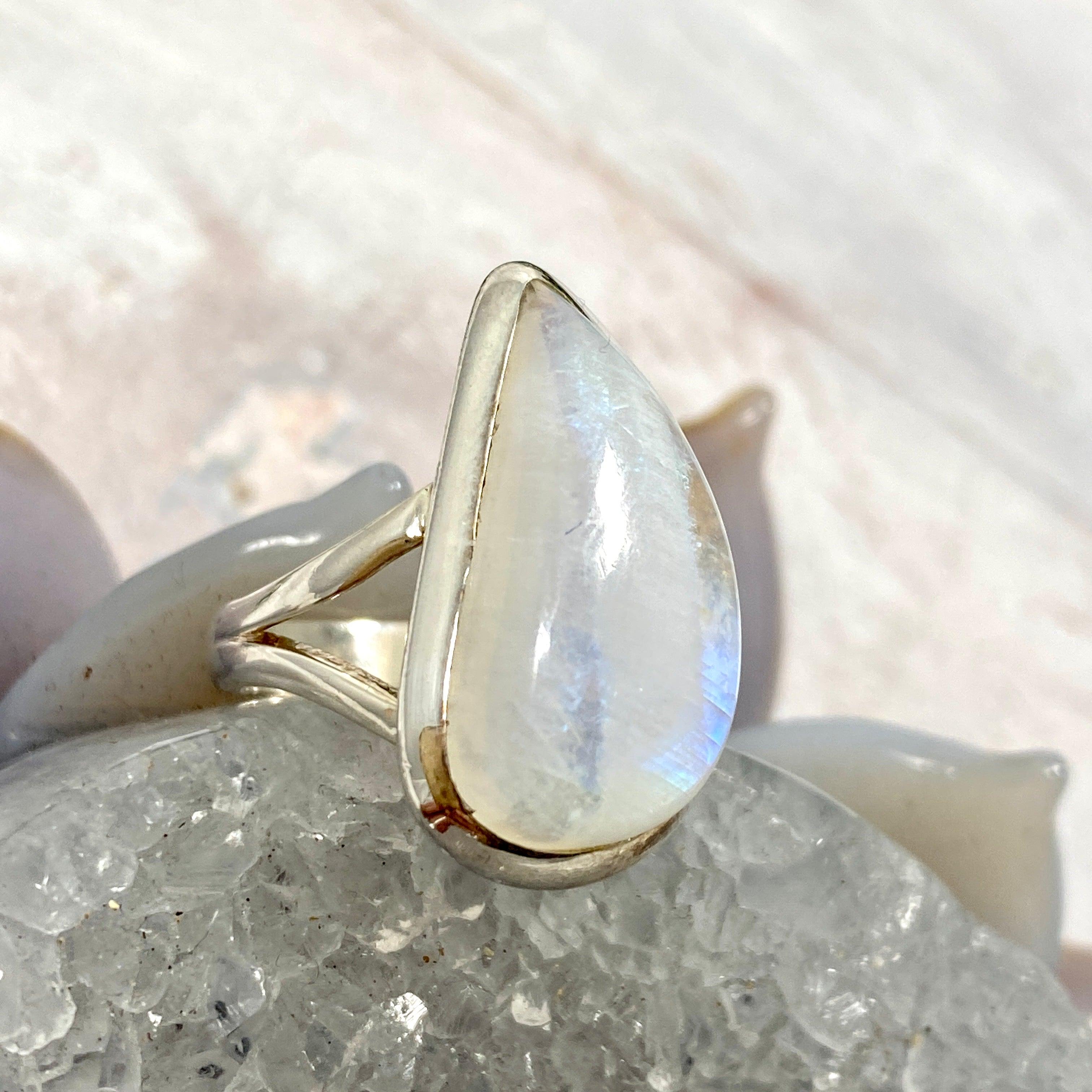 Moonstone Teardrop Ring - Size 7 - KRGJ2201 - Elegant Jewelry for Women, Perfect for Weddings, Parties & Special Occasions