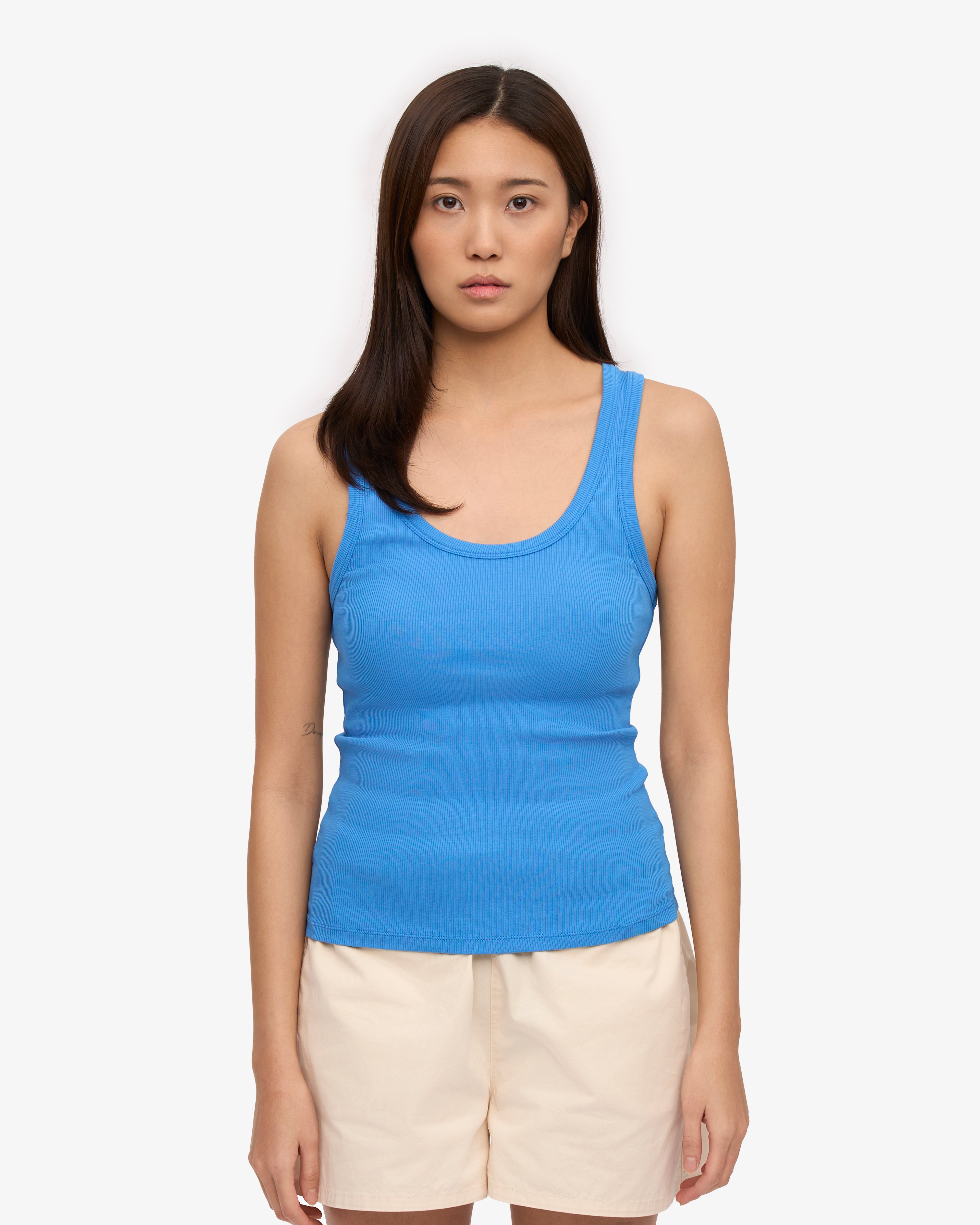 Organic Women's Ribbed Tank Top - Pacific Blue | Soft & Breathable for Yoga, Gym & Summer Outfits