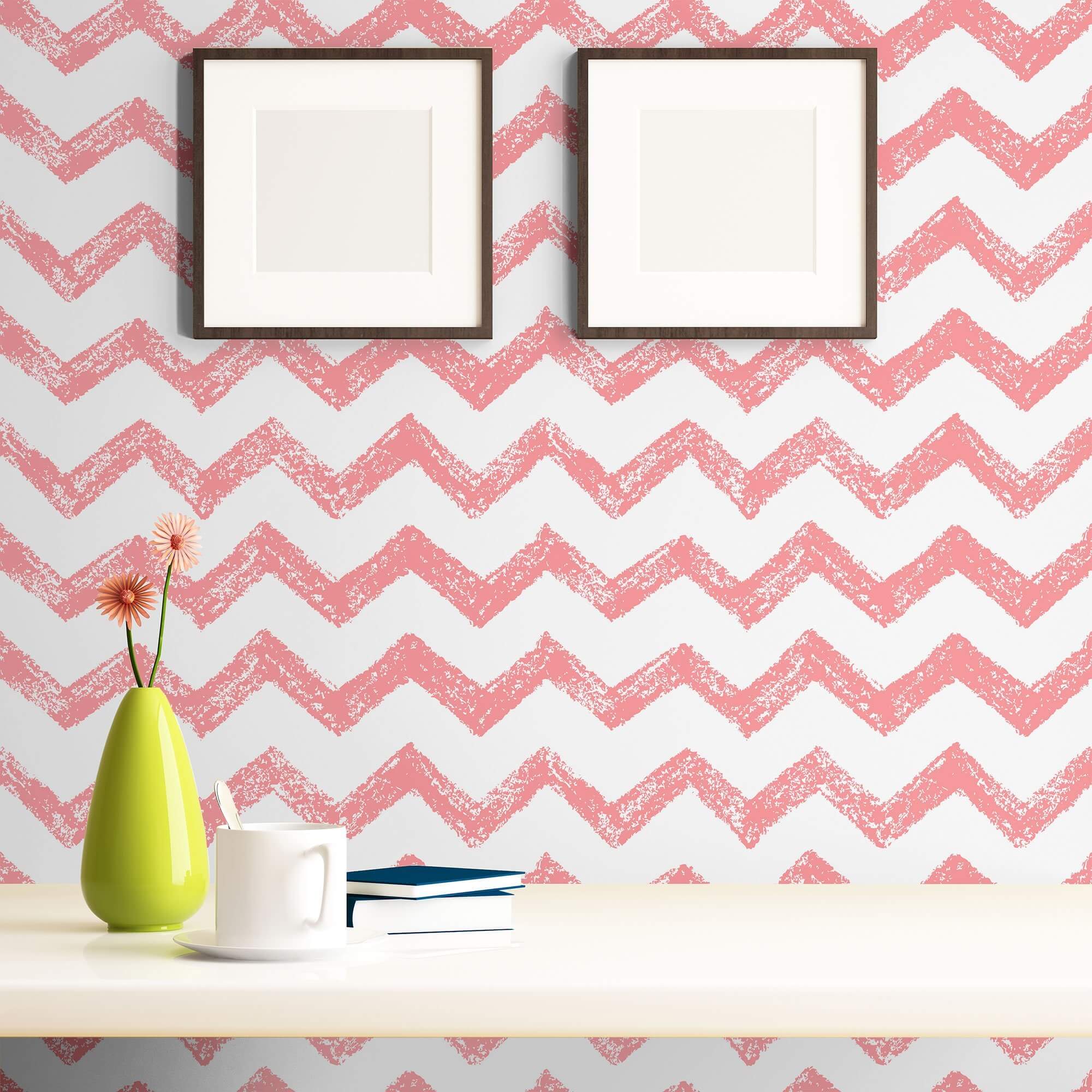 Red and White Chevron Geometric Peel and Stick Removable Wallpaper - Self-Adhesive Decorative Wall Covering for Bedroom, Living Room, Nursery & Office Decor - 360b
