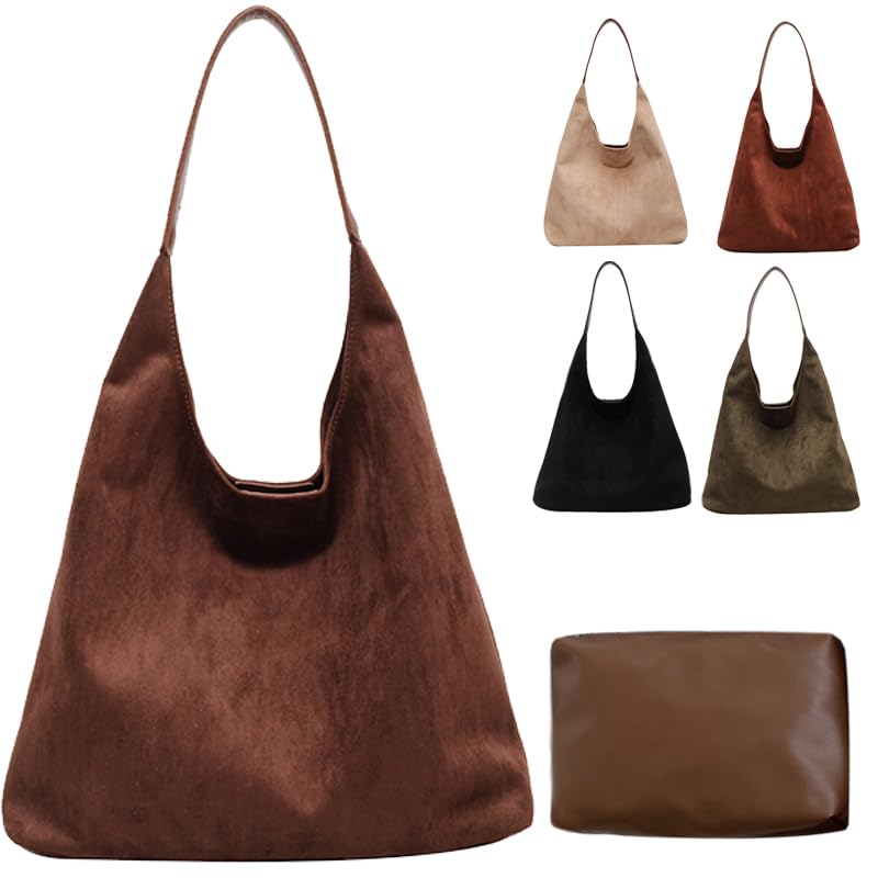 2024 Brown Suede Tote Bag for Women - Stylish Leather Purse & Shoulder Handbag - Perfect for Work, Travel & Everyday Use