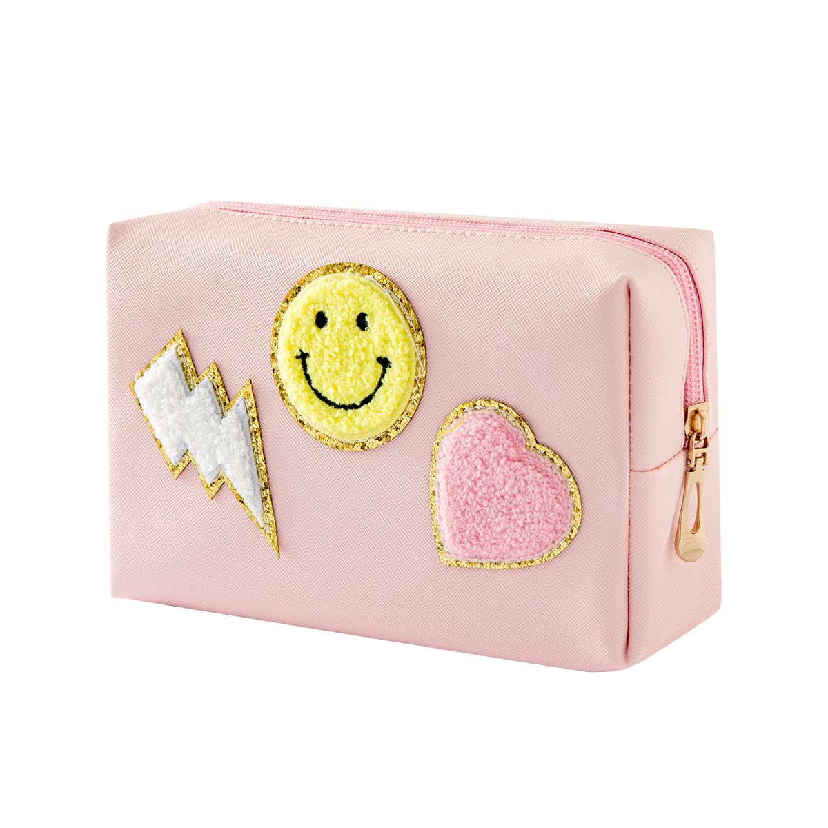 Preppy Makeup Bag for Women & Girls - Small Cosmetic Travel Pouch in Pink | Perfect for School, Gym & Travel Essentials