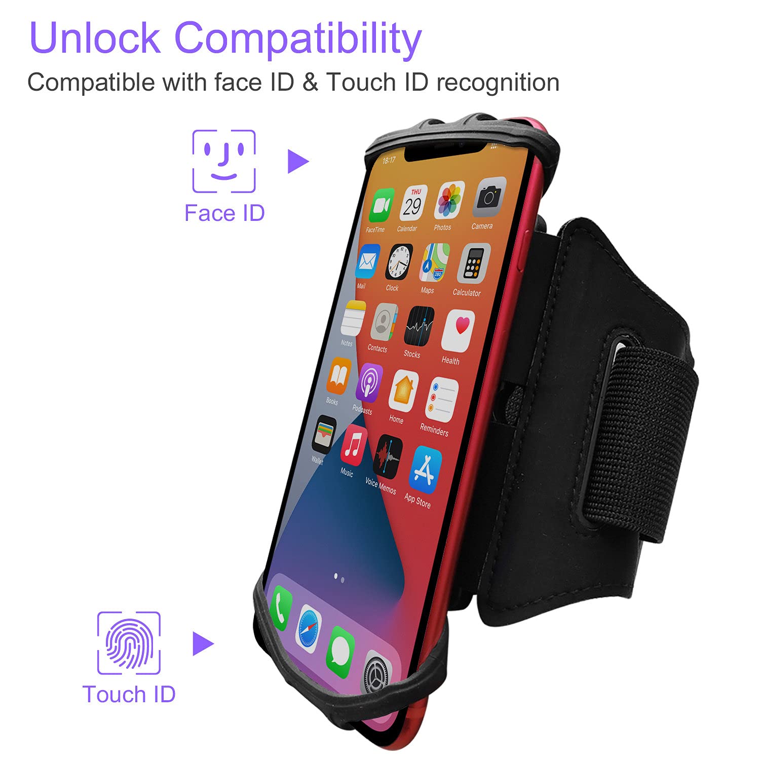 JEMACHE Running Armband for iPhone 16 Pro Max & 15/14/13/12/11 Pro, iPhone 16/15 Plus, Samsung Galaxy S24/S23/S22/S21 Ultra/Plus - Adjustable Phone Holder for Workouts, Jogging & Fitness (Black)