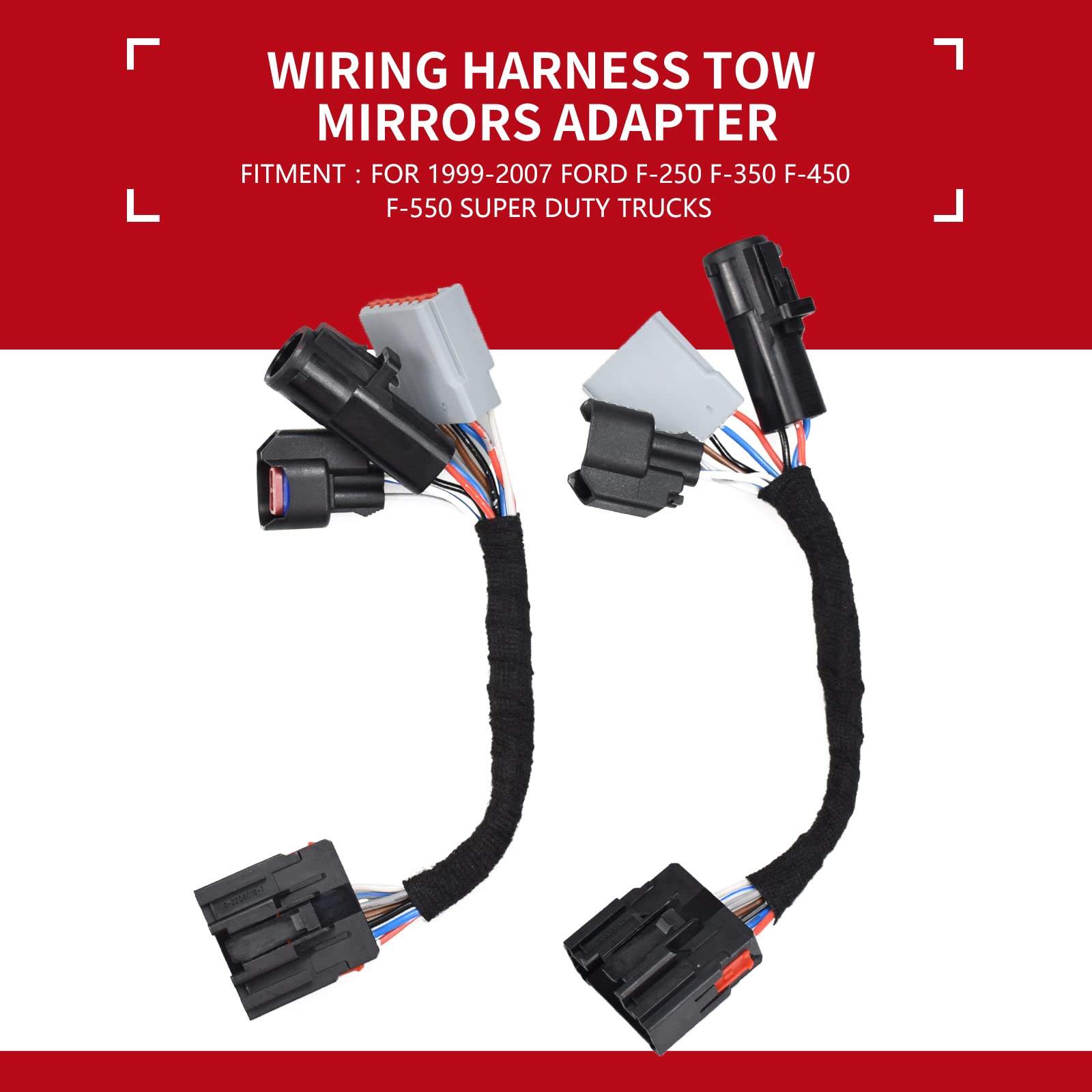 2-Piece Tow Mirror Adapter Kit for Ford F250 F350 F450 F550 Super Duty Trucks (1999-2007) - Mirror Conversion Harness & Wiring Connector - Perfect for Towing & Off-Road Upgrades