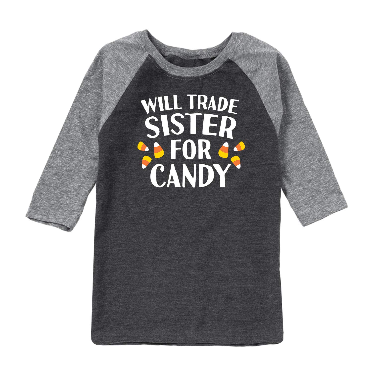 Funny Sibling T-Shirt - 'Will Trade Sister for Candy' Youth Raglan Baseball Tee - Perfect for Siblings, Gifts & Casual Wear