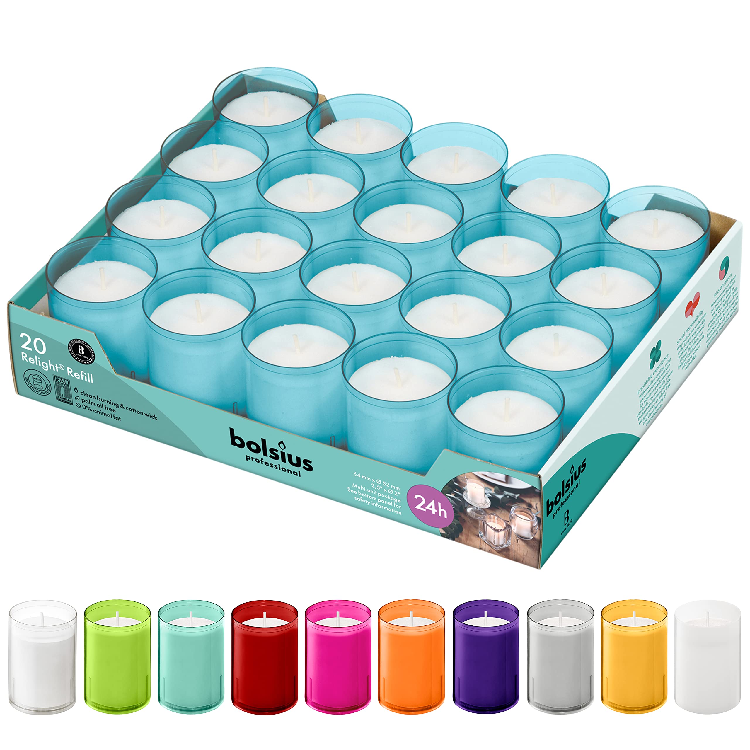 BOLSIUS 24-Hour Votive Candles - 20 Pack Blue Unscented Candles in Unbreakable Plastic Cups | Premium European Quality, Smokeless & Relightable | Perfect for Weddings, Parties, Home Decor & Religious Ceremonies