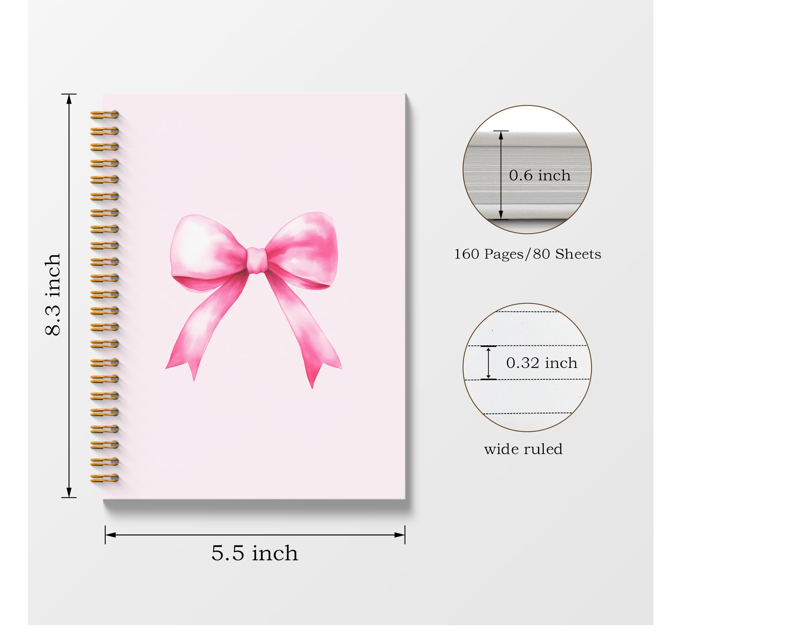 Pink Coquette Bow Spiral Notebook 5.5x8.3