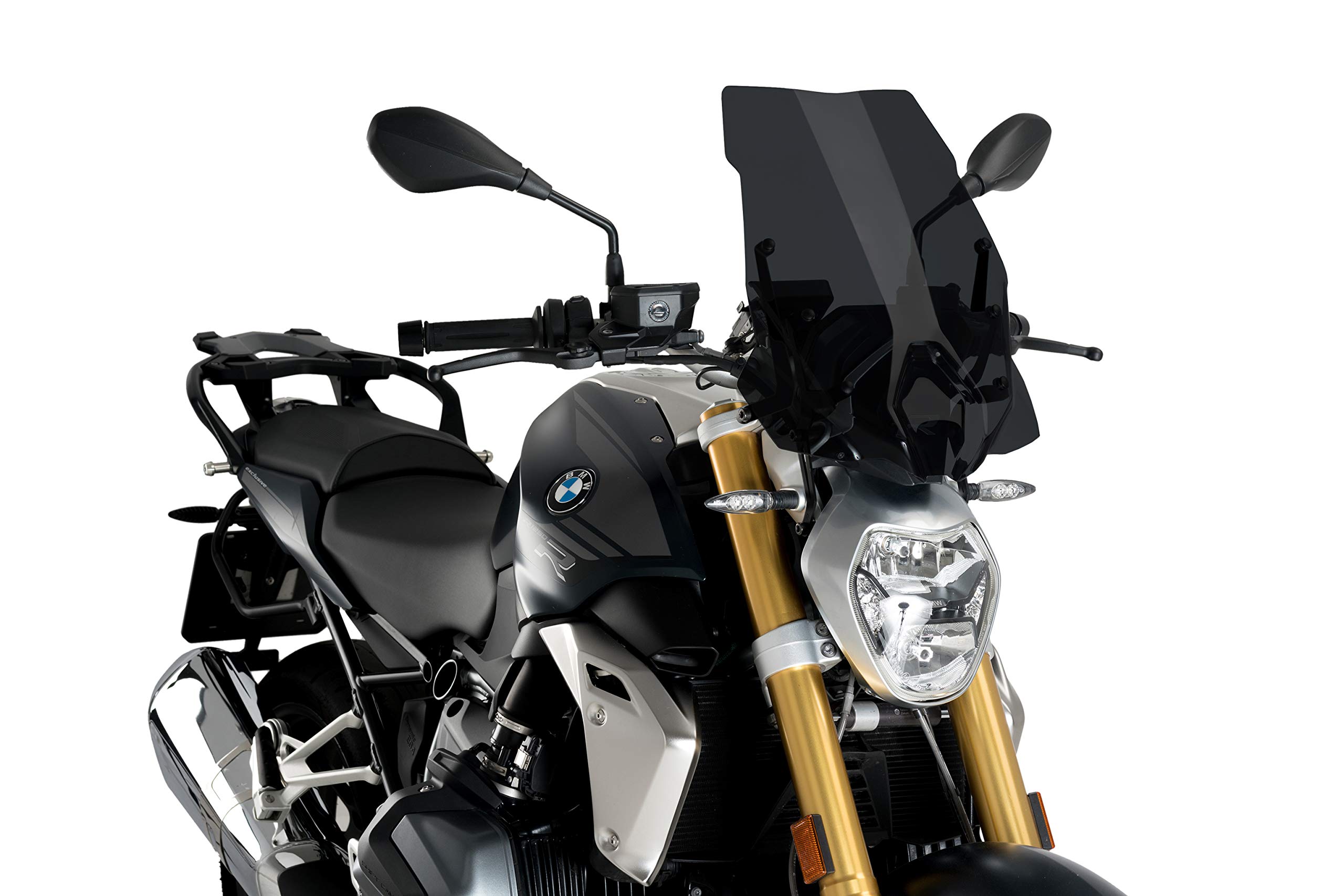 Puig Windshield Touring Kit with Supports for BMW R1250R Naked Model (2019-2020) - Dark Smoke Tint | Motorcycle Wind Protection for Long Rides & Highway Cruising