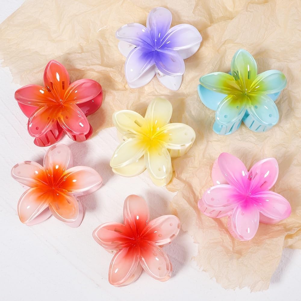 Starvis Blossom Large 3-Piece Daisy Hair Claw Set - Glossy Plumeria Flower Hair Clips, Bun Holder & Ponytail Clips for Women & Girls - Perfect for Weddings, Parties & Everyday Styling (Plumeria Flower-3pc)