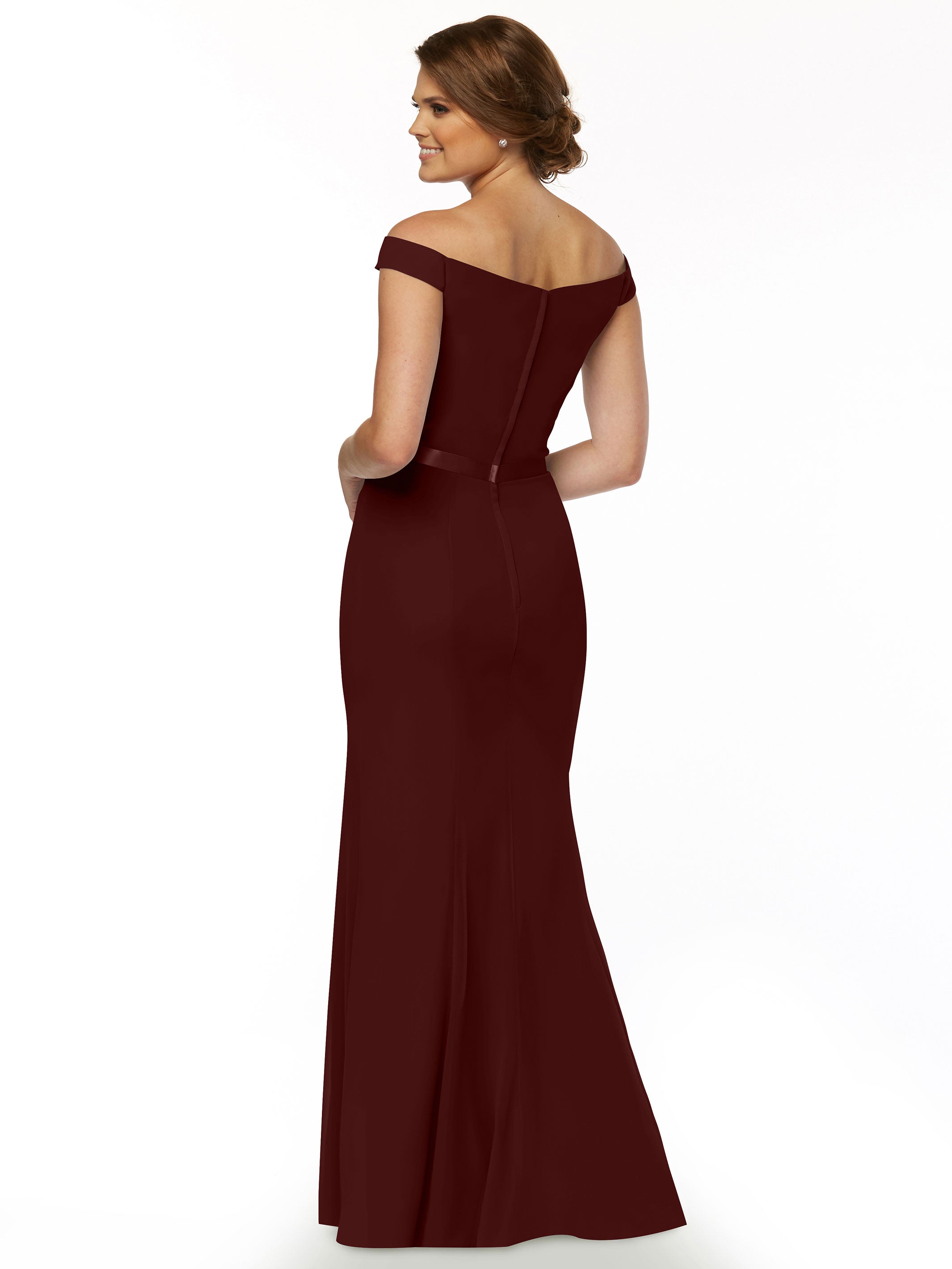 Elegant Off-The-Shoulder Chiffon Bridesmaid Dress with Ribbon Belt - A-Line Fit & Flare Design for Weddings, Parties & Special Occasions