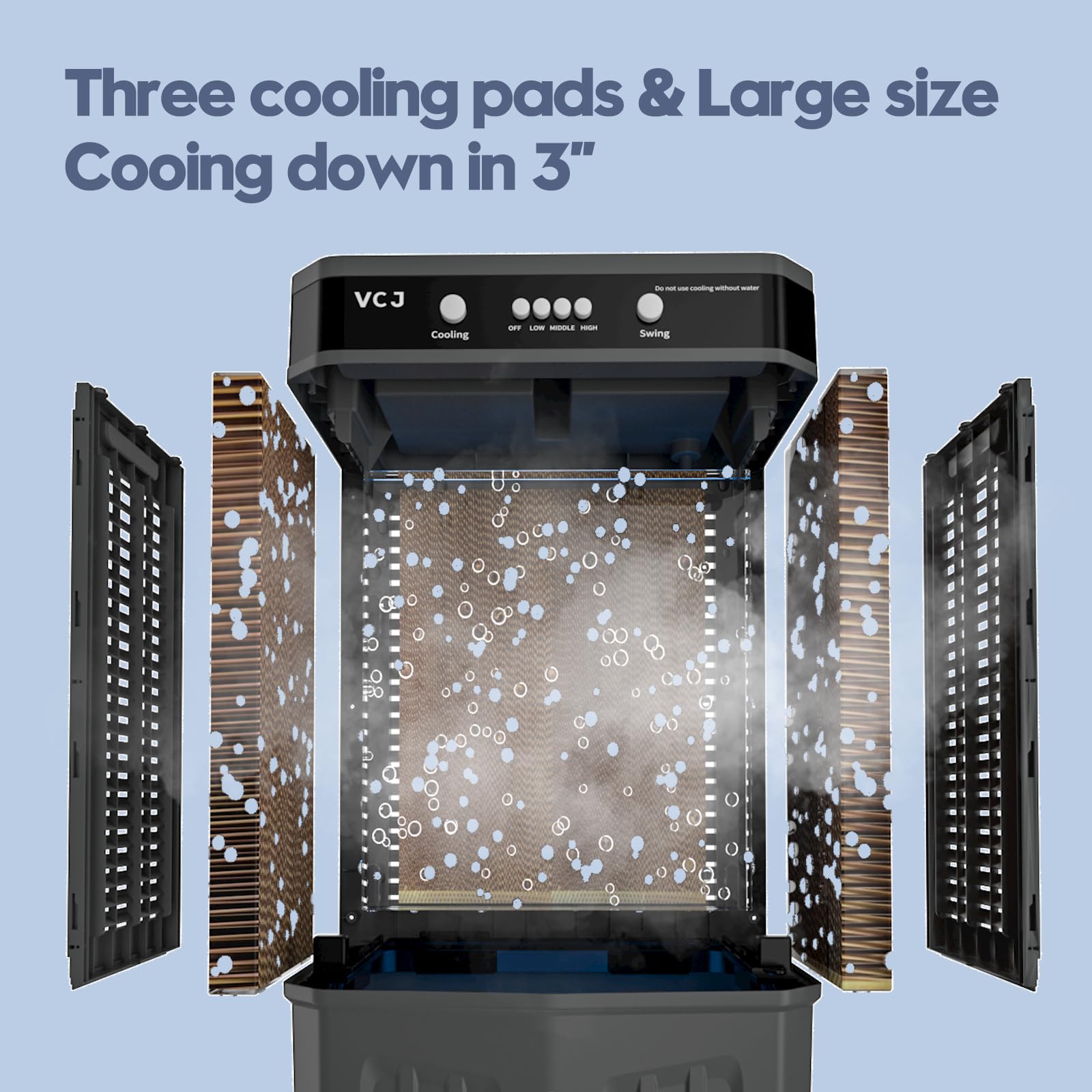 Portable Evaporative Air Cooler - 3-in-1 Cooling Fan with 6 Ice Crystal Boxes, Large Water Tank & Wheels | 3-Speed Modes for Home, Office, Bedroom, Patio & Outdoor Use | Energy Efficient Personal Space Cooler