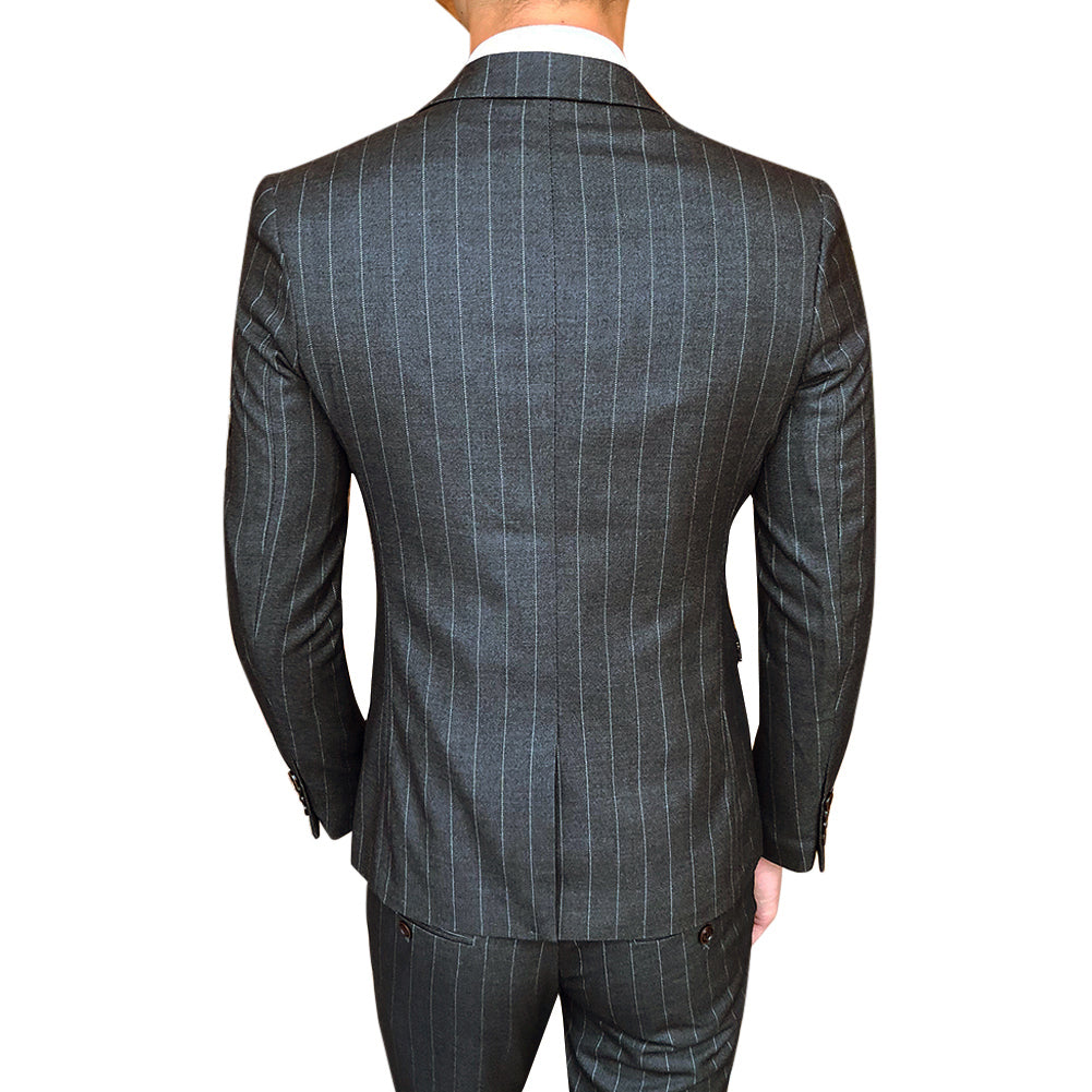 Premium 3-Piece Titanium Silver Suit with Stripe Design - Formal Business Attire for Weddings, Interviews & Professional Events