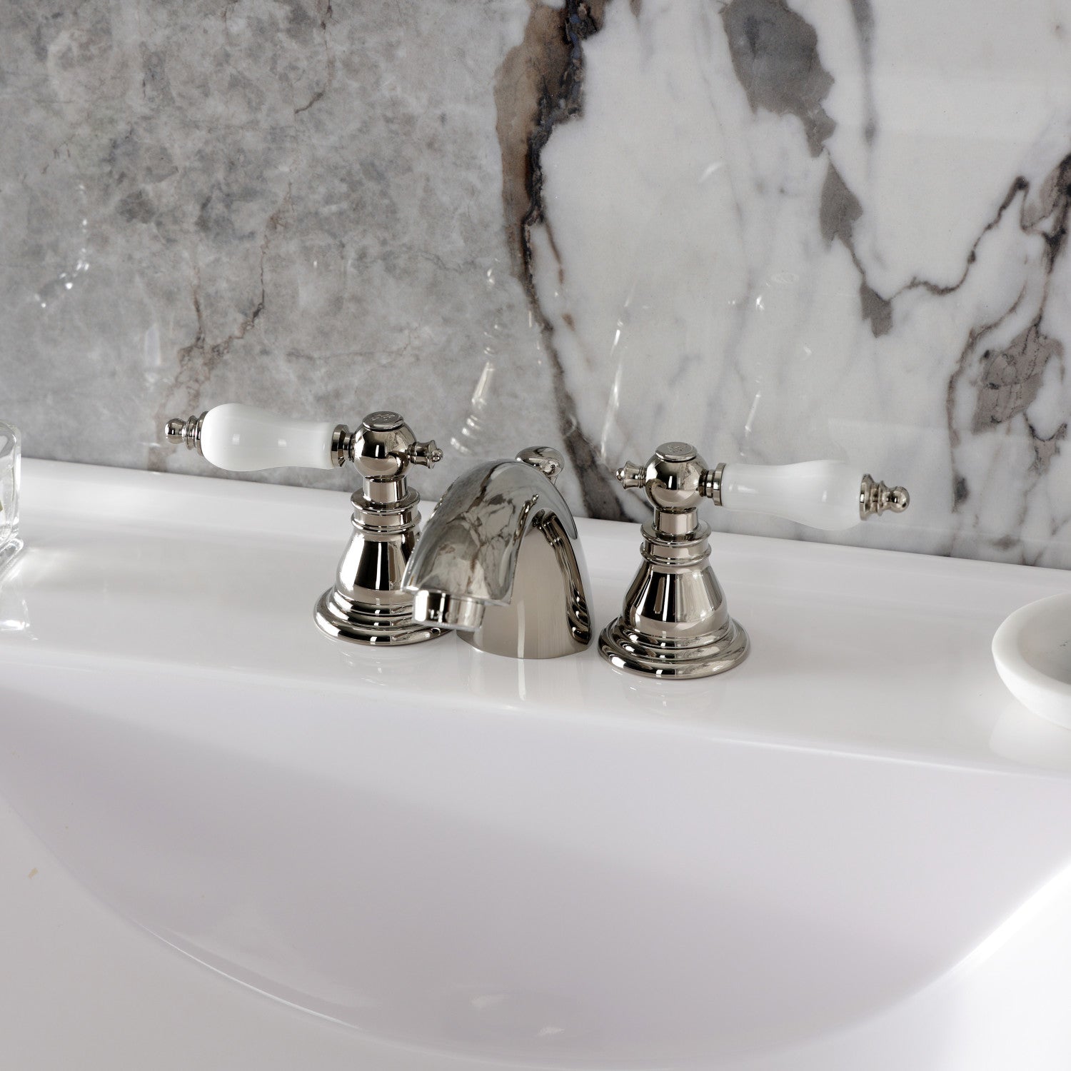 American Patriot KB956APLPN 3-Hole Deck Mount Mini Widespread Bathroom Faucet with Pop-Up Drain - Polished Nickel Finish for Vanity Sinks & Powder Rooms
