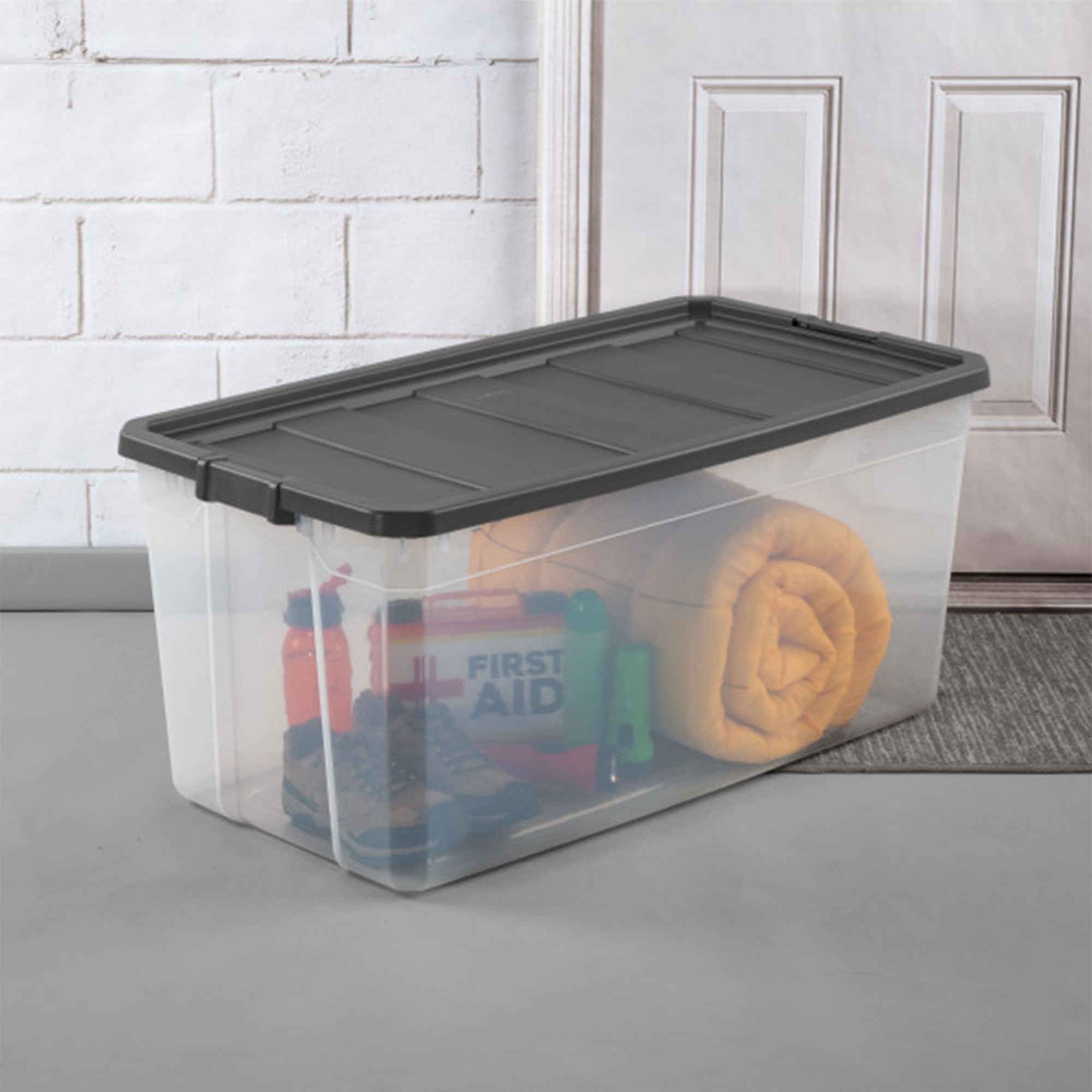 Sterilite 3-Pack Modular Stacker Box - Clear Plastic Storage Bins with Secure Latching Lids (200 Quart) - Ideal for Home Organization, Garage Storage & Moving Supplies