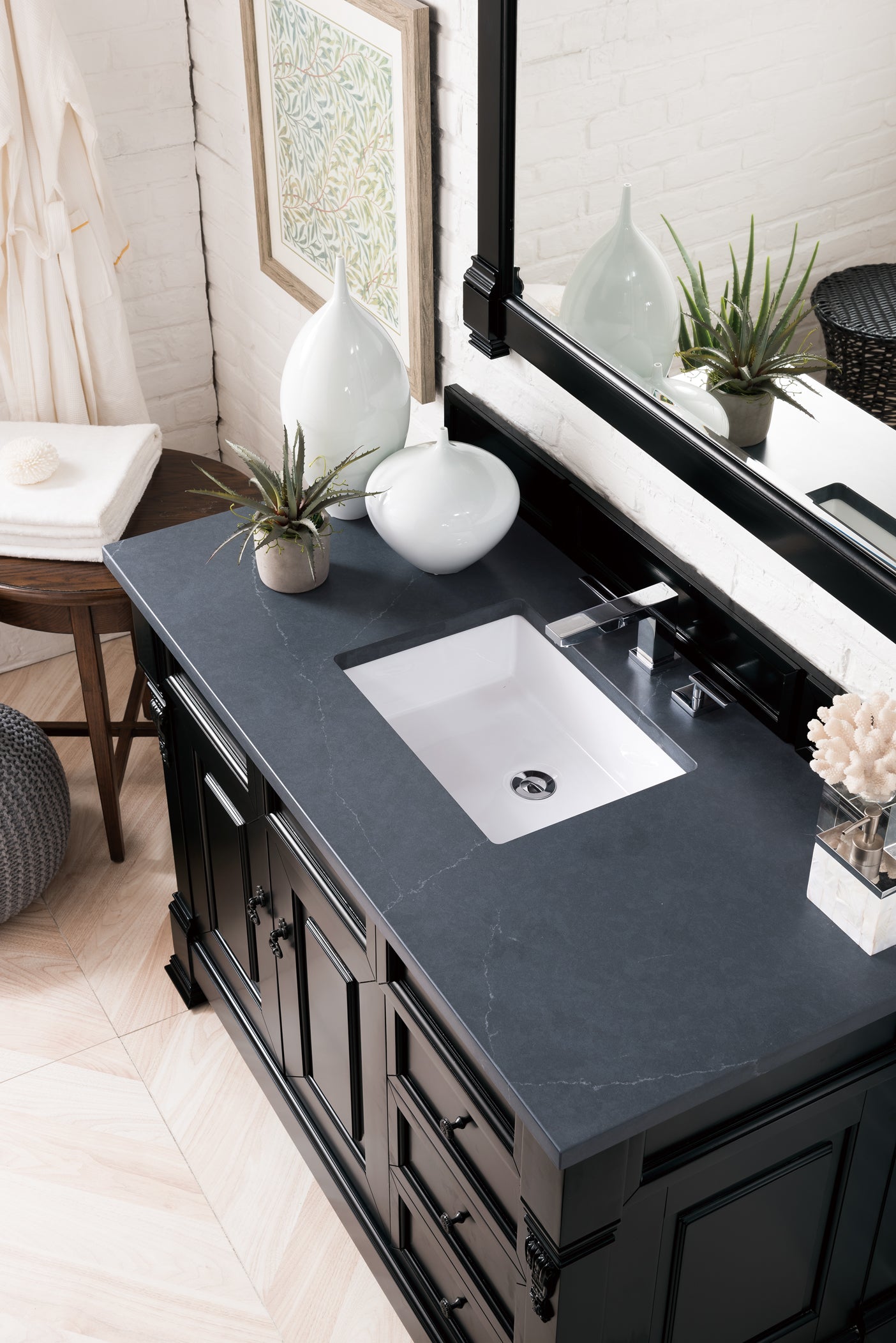 Brookfield 48 Inch Single Bathroom Vanity Set with Antique Black Finish & 3CM Charcoal Soapstone Quartz Countertop – Perfect for Modern and Traditional Bathroom Remodels