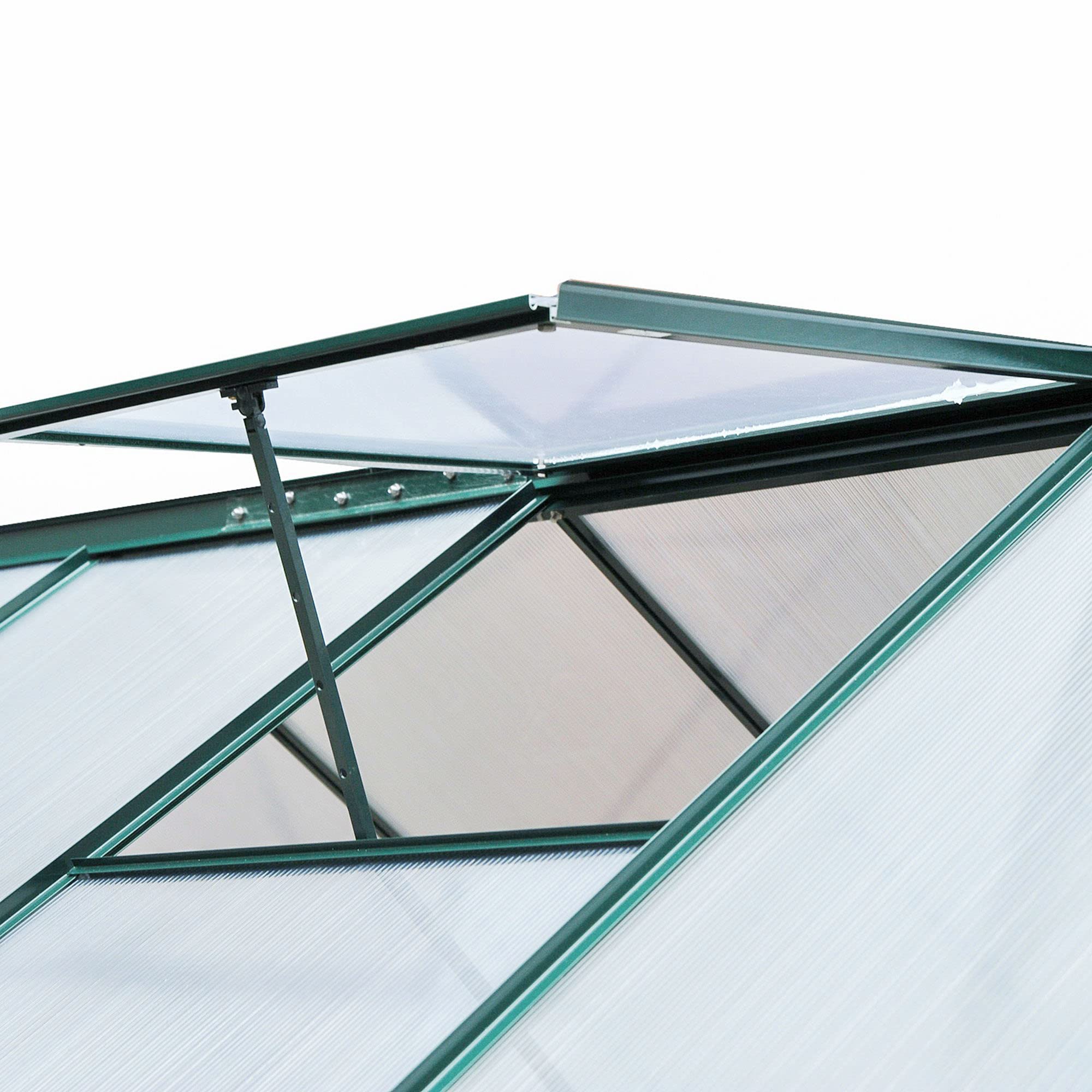 Outsunny 6' x 8' Polycarbonate Greenhouse with Rain Gutter & Roof Vent - Durable Aluminum Walk-in Outdoor Greenhouse for Backyard, Patio & Garden (Dark Green) - Perfect for Growing Vegetables, Herbs & Flowers Year-Round