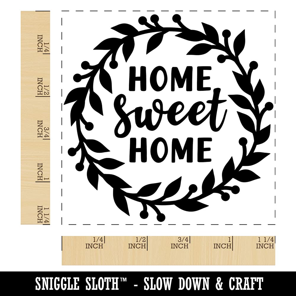 1.25 Inch Small Home Sweet Home Wreath Square Rubber Stamp for DIY Scrapbooking, Card Making, Gift Wrapping & Paper Crafting - Perfect for Handmade Greeting Cards, Journals & Home Decor Projects