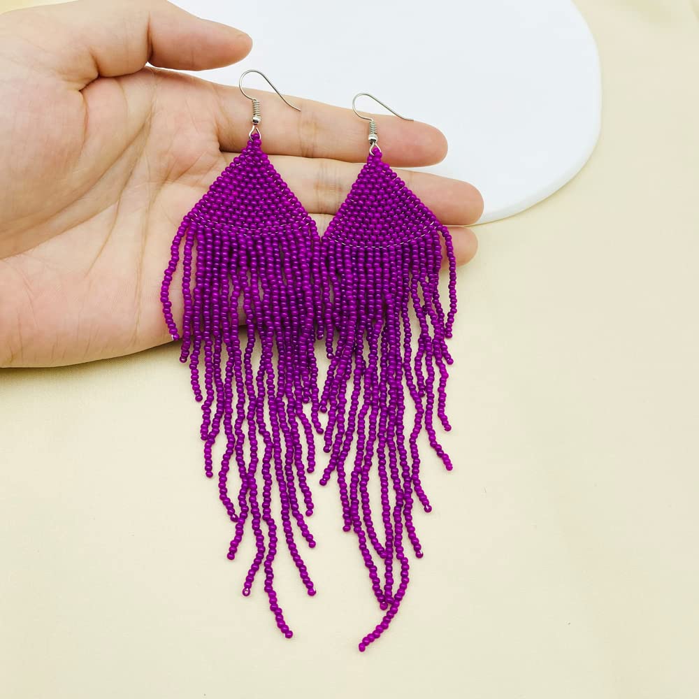 Boho Beaded Earrings for Women - Handmade Bohemian Tassel Seed Bead Drop Earrings | Holiday, Birthday & Valentine's Day Gifts | Perfect for Festivals, Parties and Casual Wear