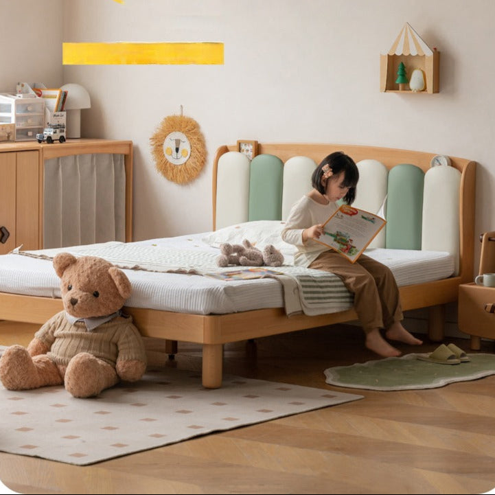 Solid Beech Wood Soft Single Kids Bed - Durable & Safe Children's Bedroom Furniture for Toddlers & Teens - Perfect for Bedrooms, Daycare, and Guest Rooms