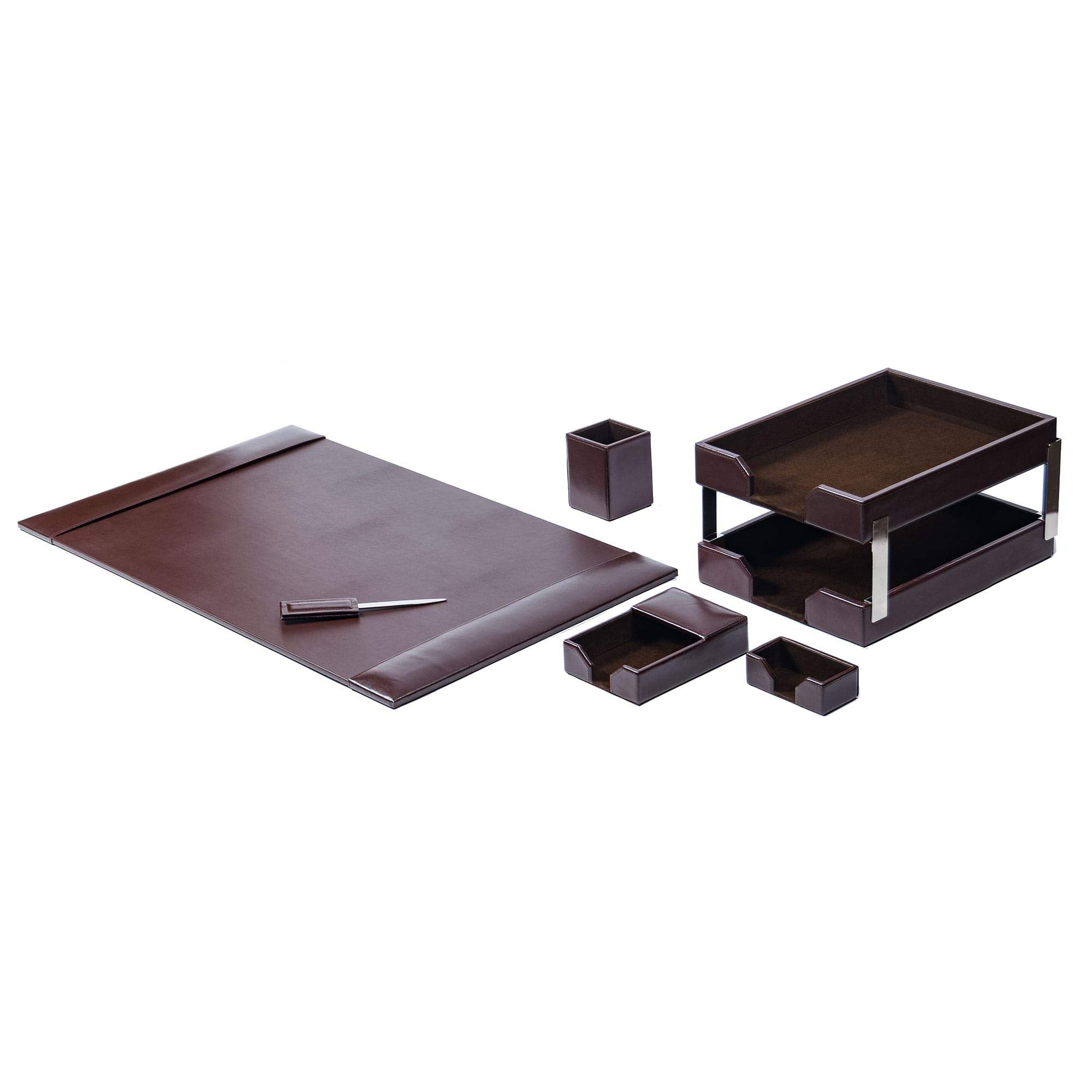 Premium Dacasso Bonded Leather Desk Set - Luxury Leather Desk Pad & Office Organizer - Executive Desk Decor for Professionals - Dark Brown 8-Piece Set - Perfect for Home Office, Corporate Gifts & Workspace Organization
