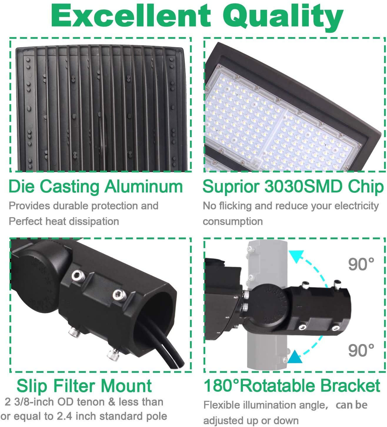 OSTEK 480V 150W LED Shoebox Light - 21000LM DLC & UL Certified Waterproof Outdoor Lighting - Commercial Parking Lot & Street Pole Lights (5000K Daylight White) - Perfect for Roadways, Gas Stations & Warehouse Areas