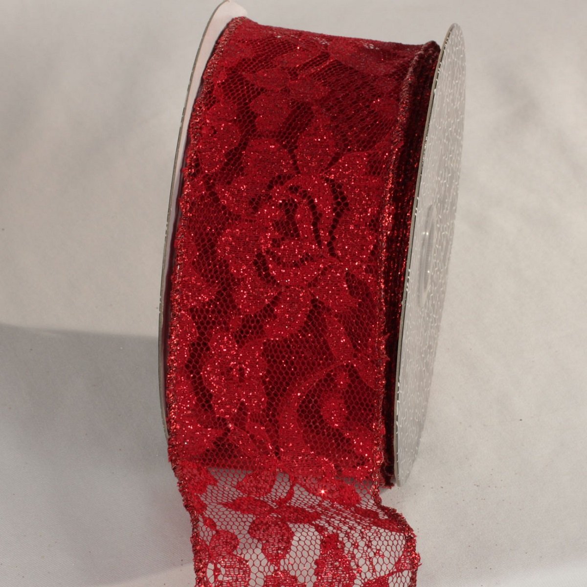 Cherry Red Floral Lace Wired Craft Ribbon - 2.5 Inch x 20 Yards for DIY Wedding Decorations, Gift Wrapping & Scrapbooking