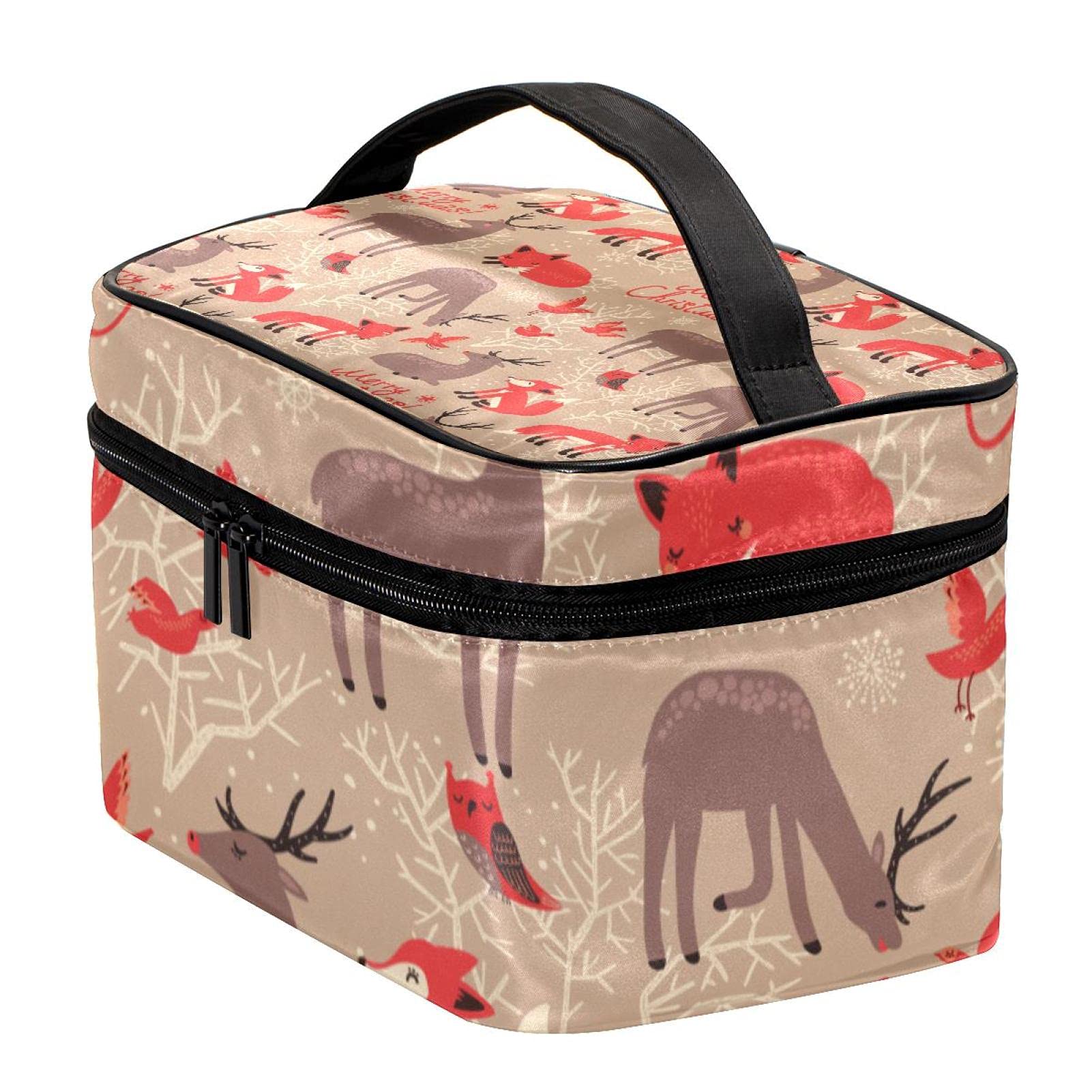 Elk Fox Bird Christmas Travel Makeup Bag - Large Cosmetic Organizer with Zipper for Women & Girls | Perfect for Holiday Travel, Gift Giving & Daily Toiletry Storage