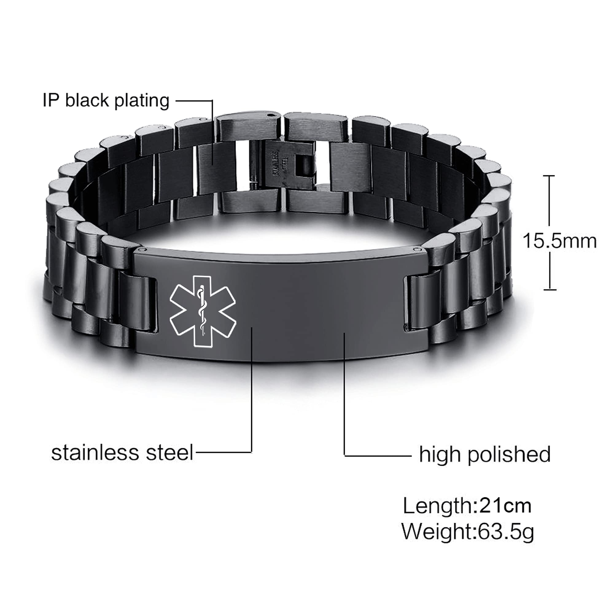 Medical Alert ID Bracelet for Men & Women - Adjustable Stainless Steel Emergency Medical Bracelet - Perfect for Seniors, Diabetics & Allergy Sufferers