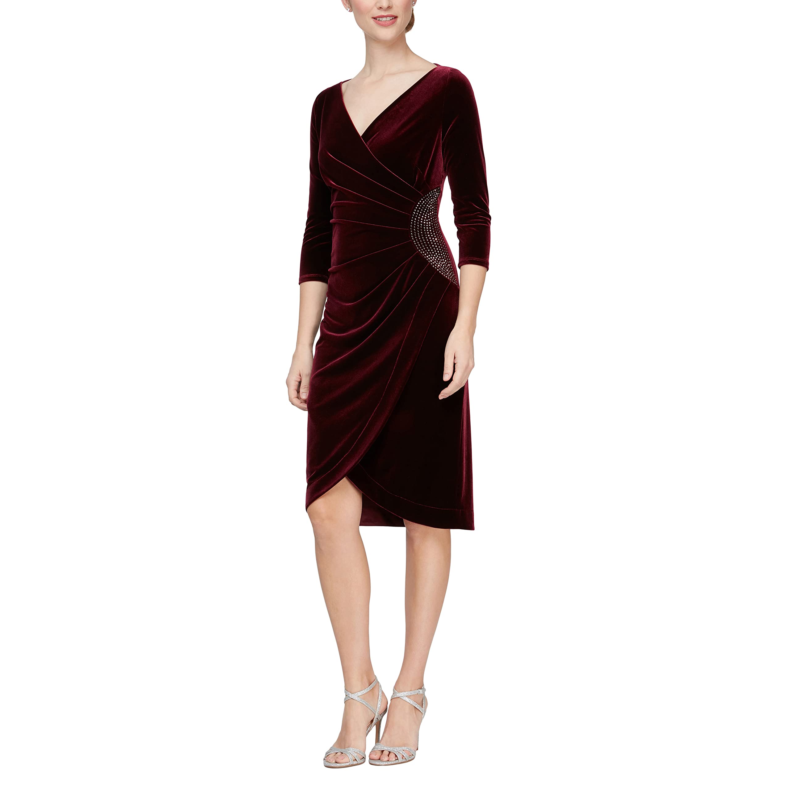 Alex Evenings Women's Short Velvet Cocktail Dress with Beading Detail - Elegant Party Dress for Holiday Parties, Weddings & Special Occasions (Regular & Petite Sizes)