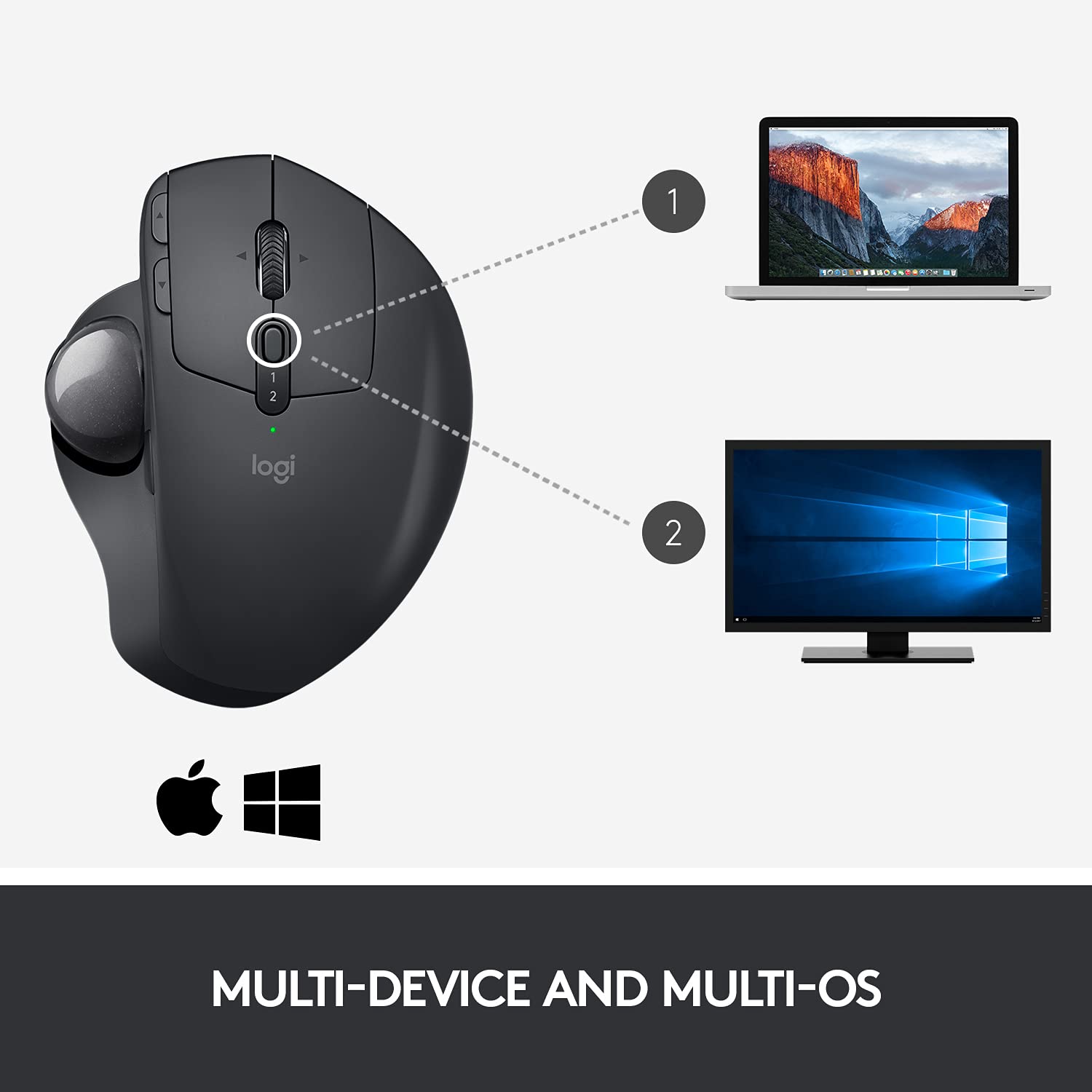 Logitech MX Ergo Wireless Trackball Mouse - Ergonomic Design, Bluetooth/USB Connectivity, Rechargeable for Windows & Mac - Perfect for Office Work, Graphic Design & CAD Professionals