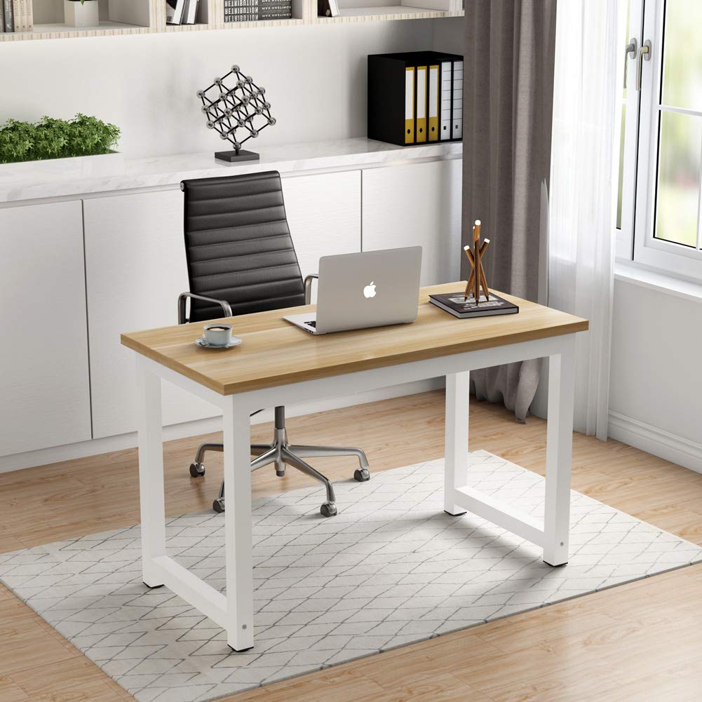 Tribesigns 47 Inch Modern Computer Desk - Light Walnut Home Office Desk with Keyboard Tray, Study Writing Workstation for Small Spaces | Perfect for Remote Work, Gaming & Online Learning