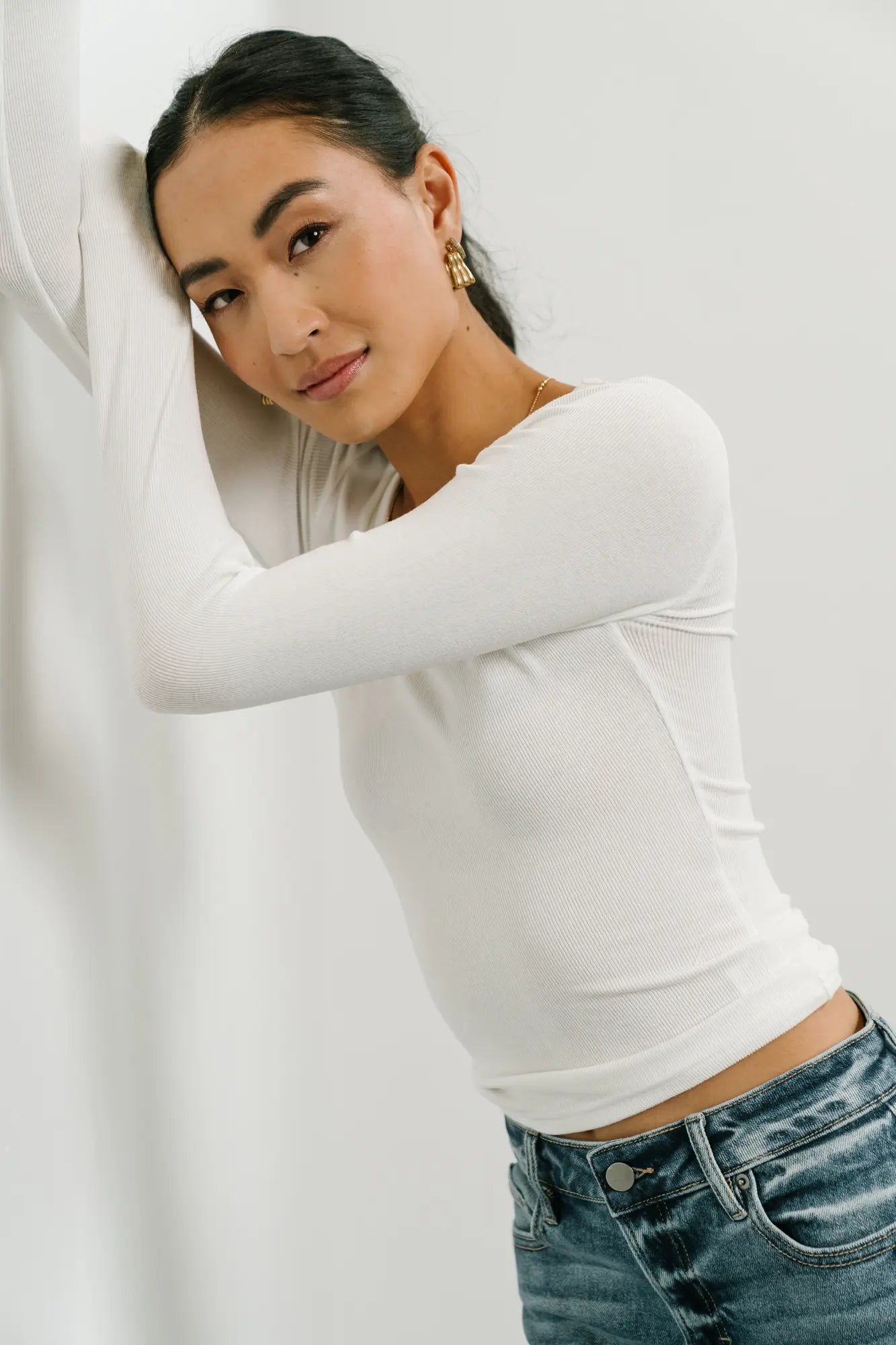 Audrey Ribbed Top in White | Women's Fashion Knitwear | Perfect for Casual Outfits & Layering | FINAL SALE