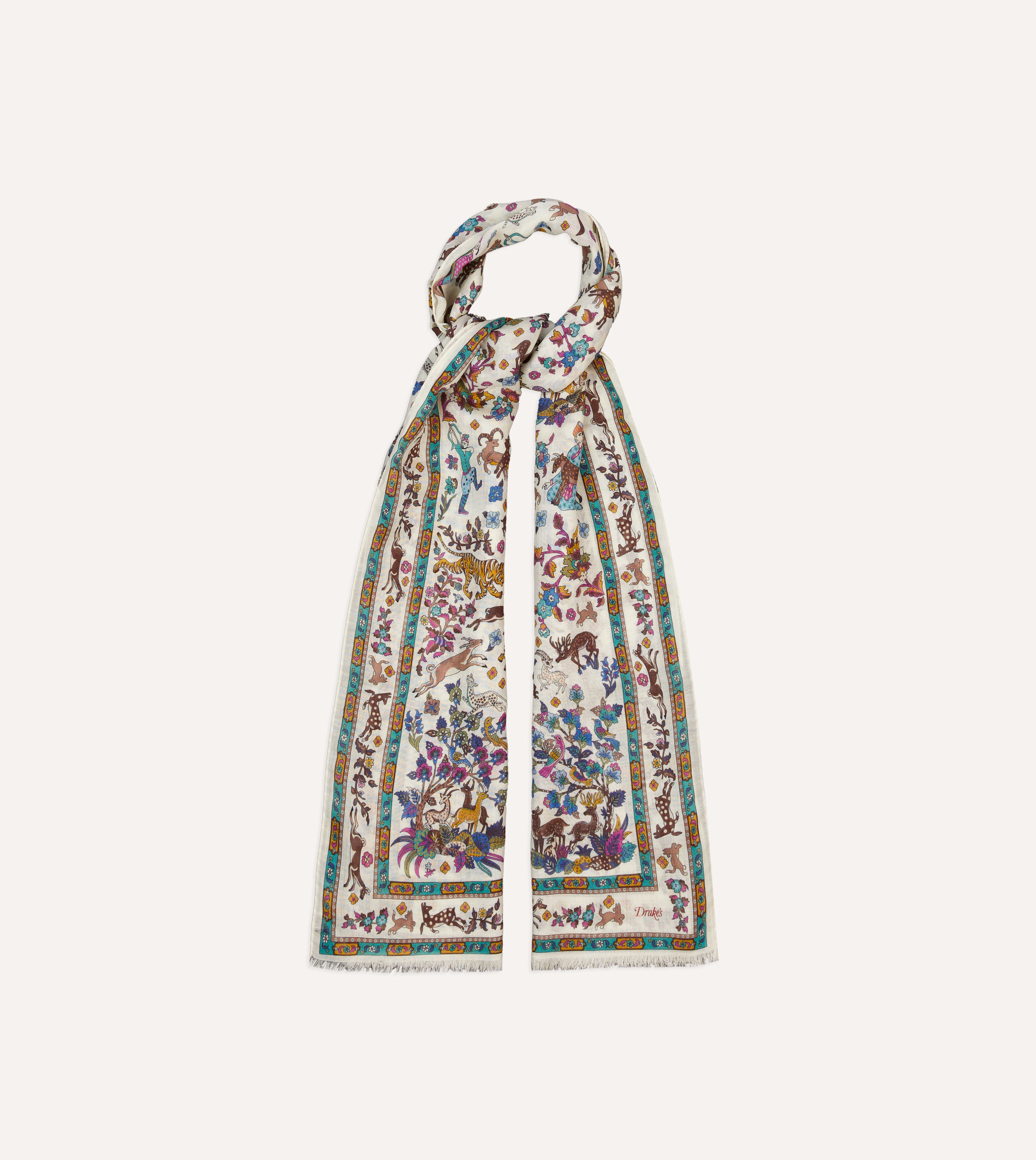 Luxury Ecru Summer Mughal Print Wool Silk Scarf - Elegant Fashion Accessory for Women, Perfect for Travel, Parties & Special Occasions