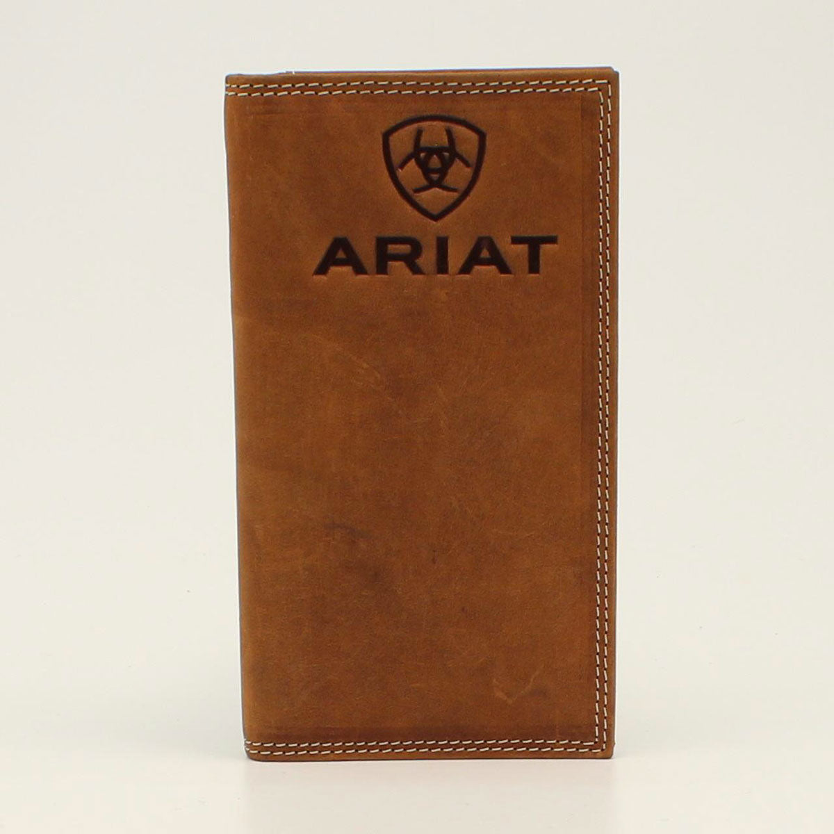 Ariat Embossed Logo Rodeo Wallet - Genuine Leather Bifold Wallet for Men, Medium Brown - Perfect for Cowboy Boots, Western Wear & Rodeo Events